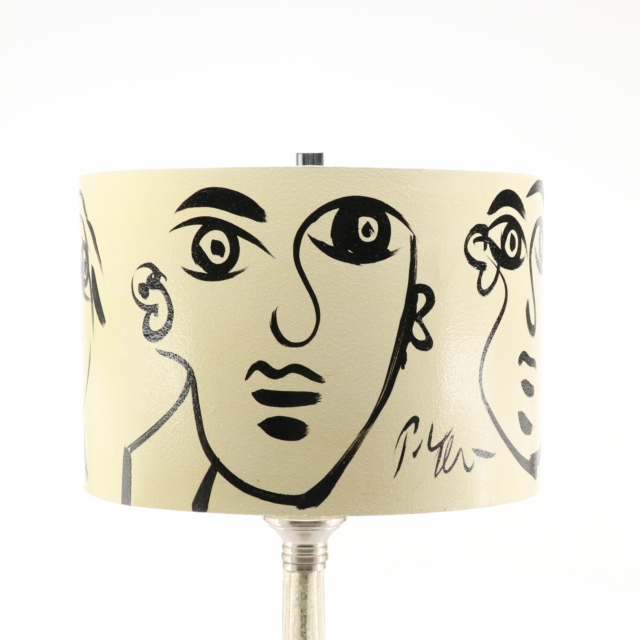 Peter Keil Painted Shade with Mercury Glass Column Table Lamp, 21st Century