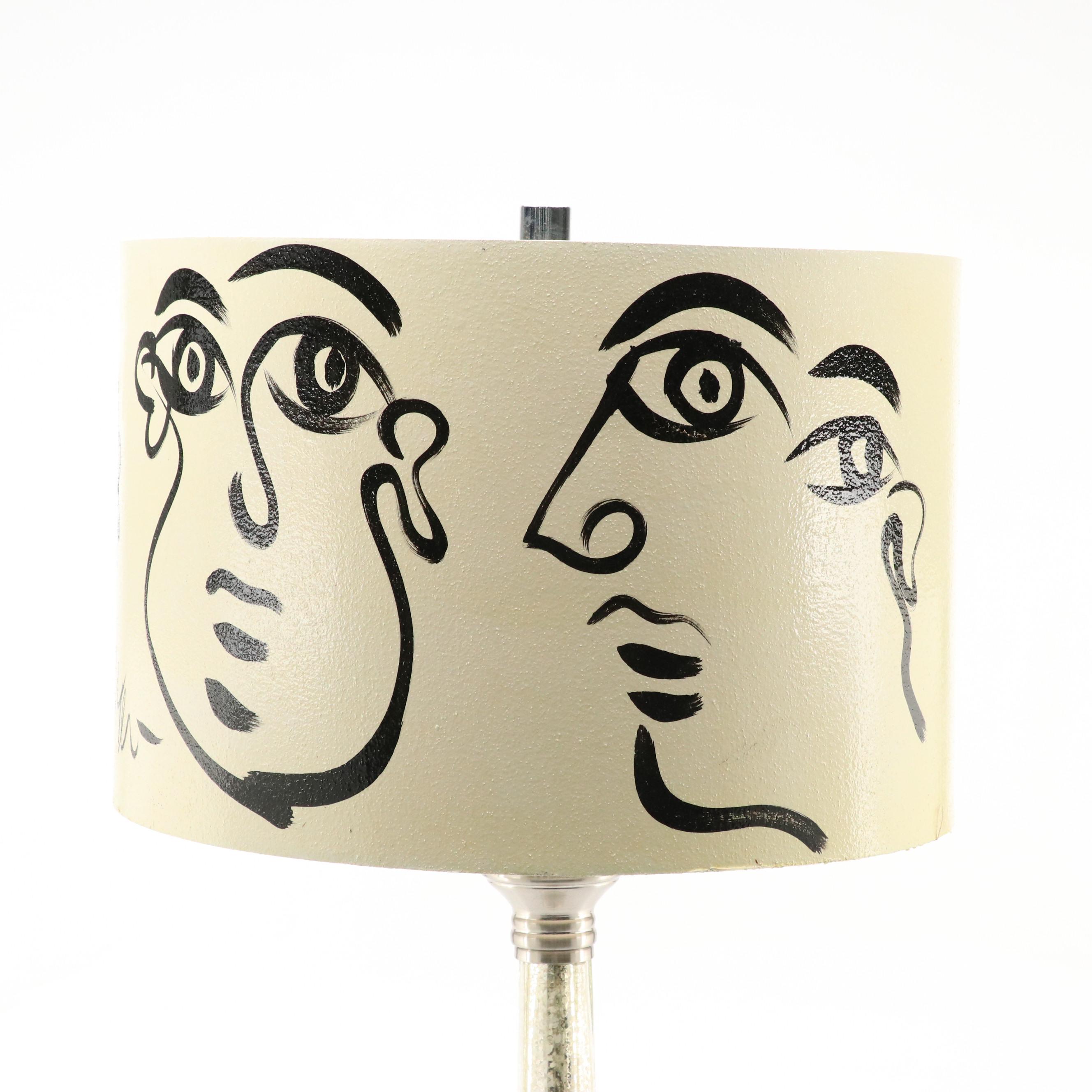 Peter Keil Painted Shade with Mercury Glass Column Table Lamp, 21st Century