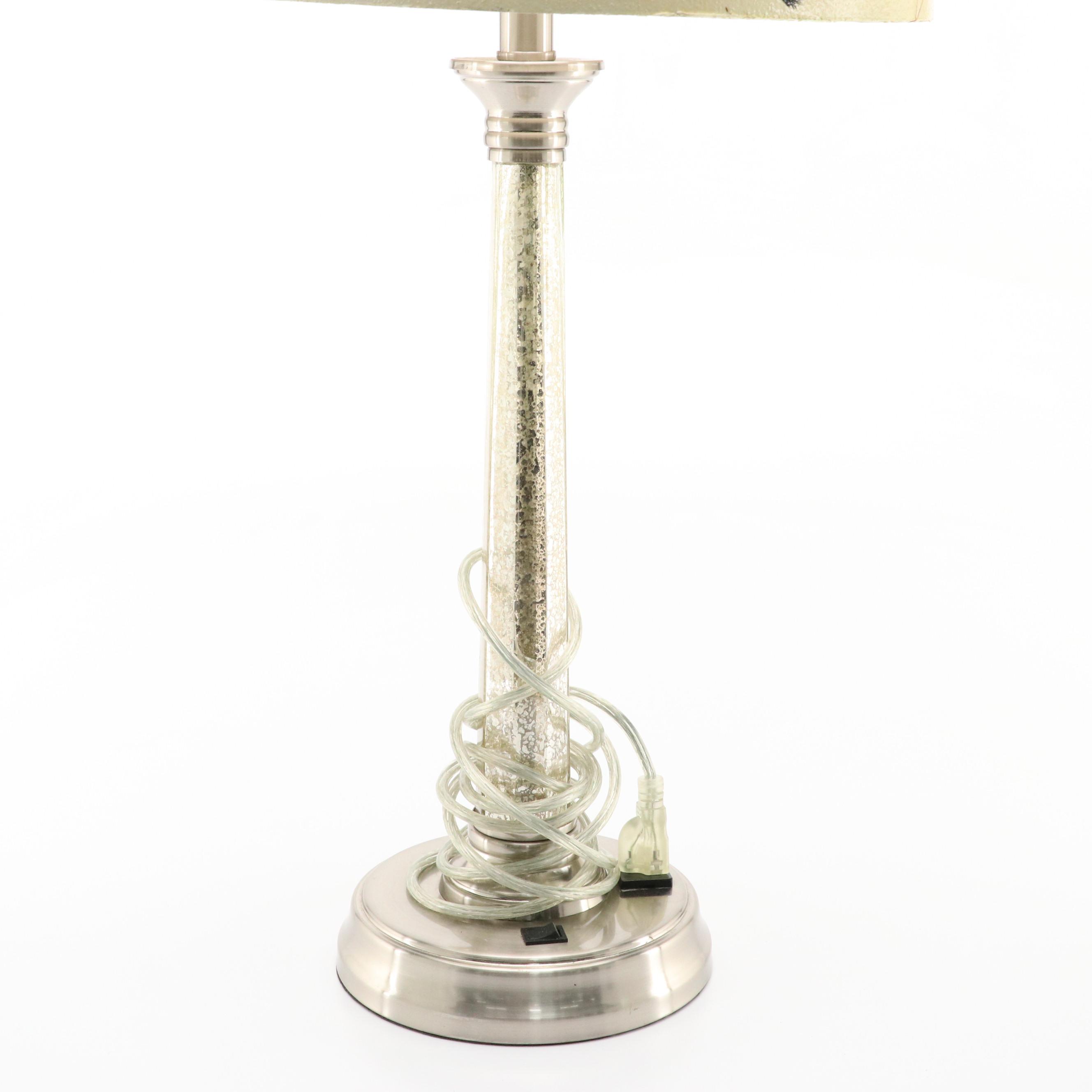 Peter Keil Painted Shade with Mercury Glass Column Table Lamp, 21st Century