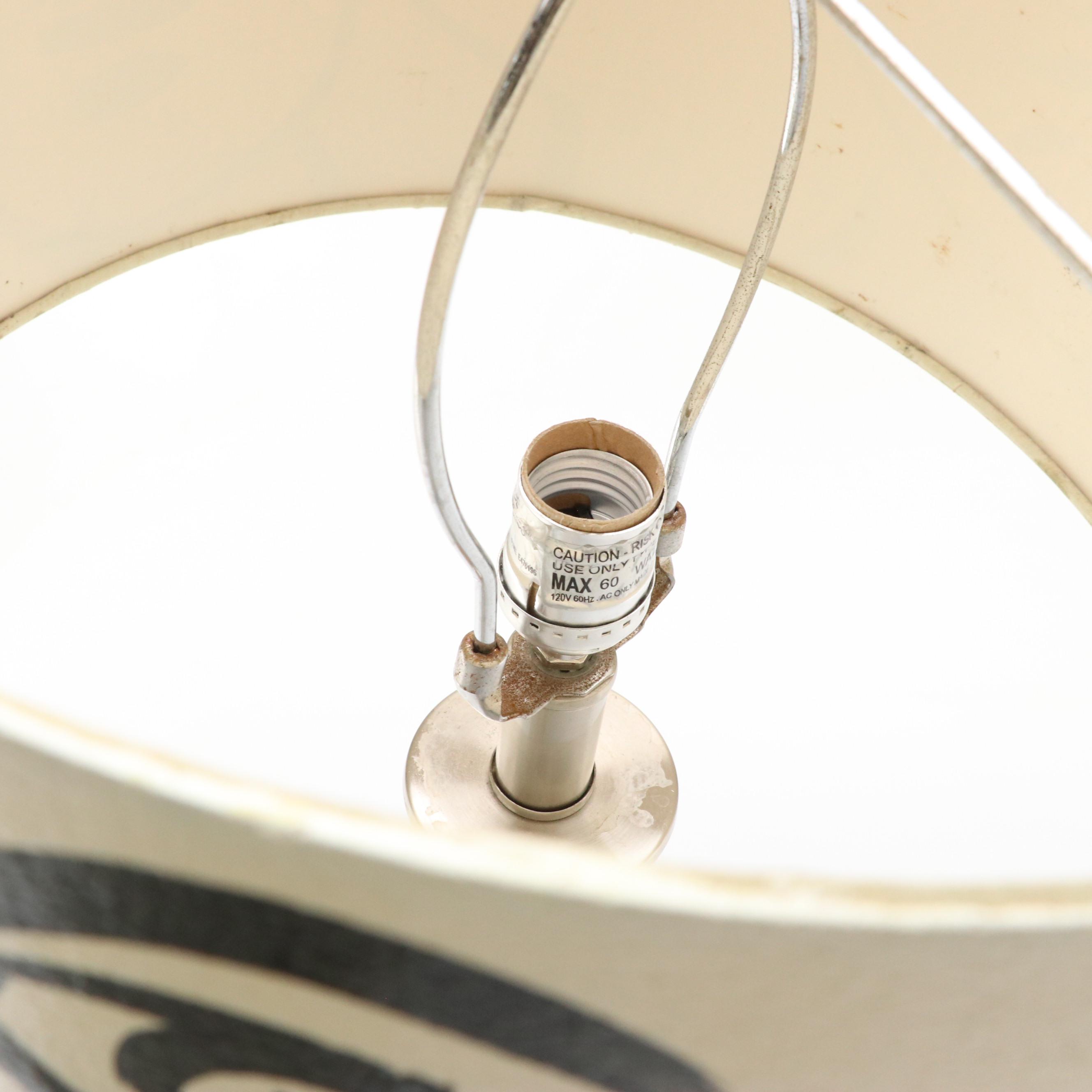 Peter Keil Painted Shade with Mercury Glass Column Table Lamp, 21st Century