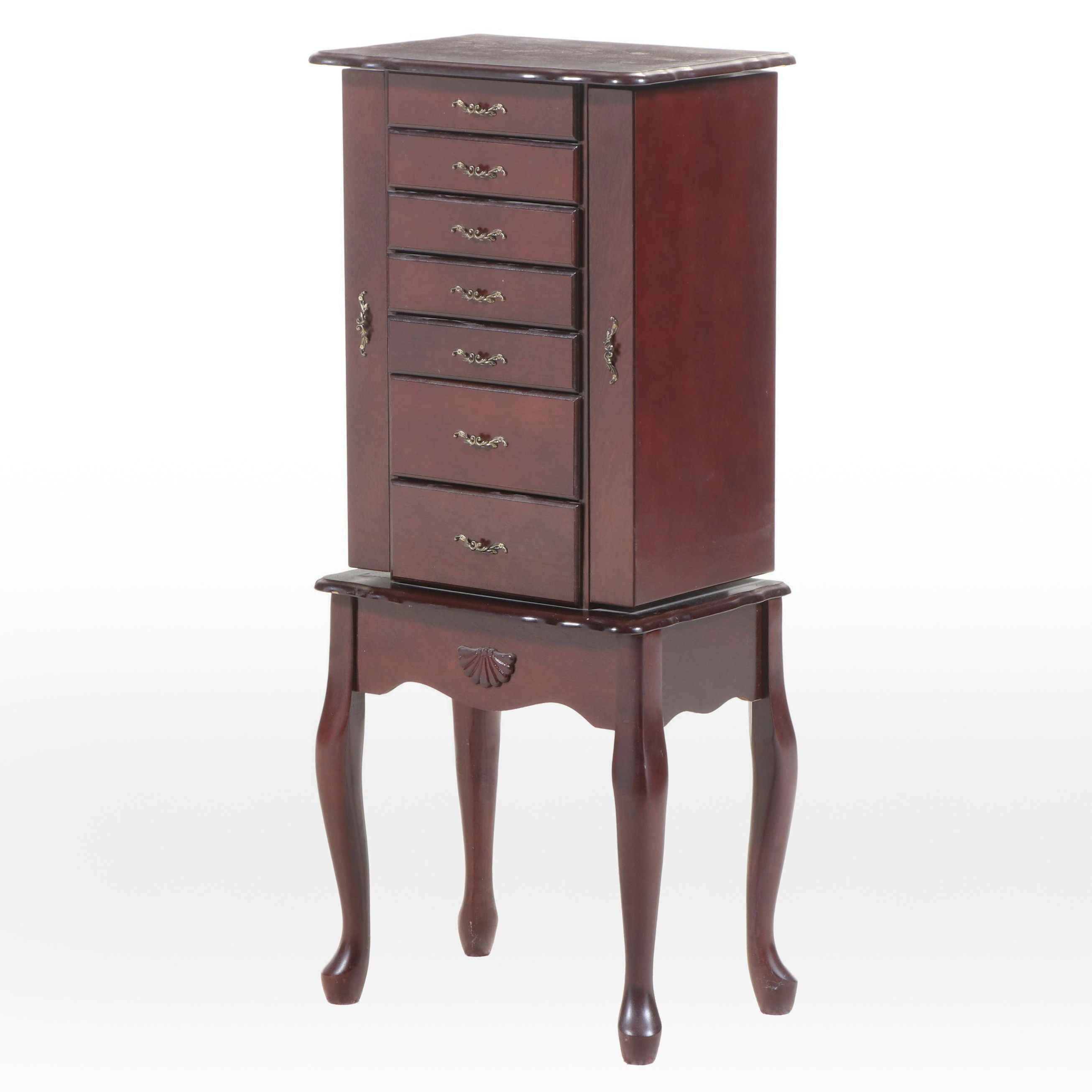 Queen Anne Style Mahogany Stained Jewelry Armoire