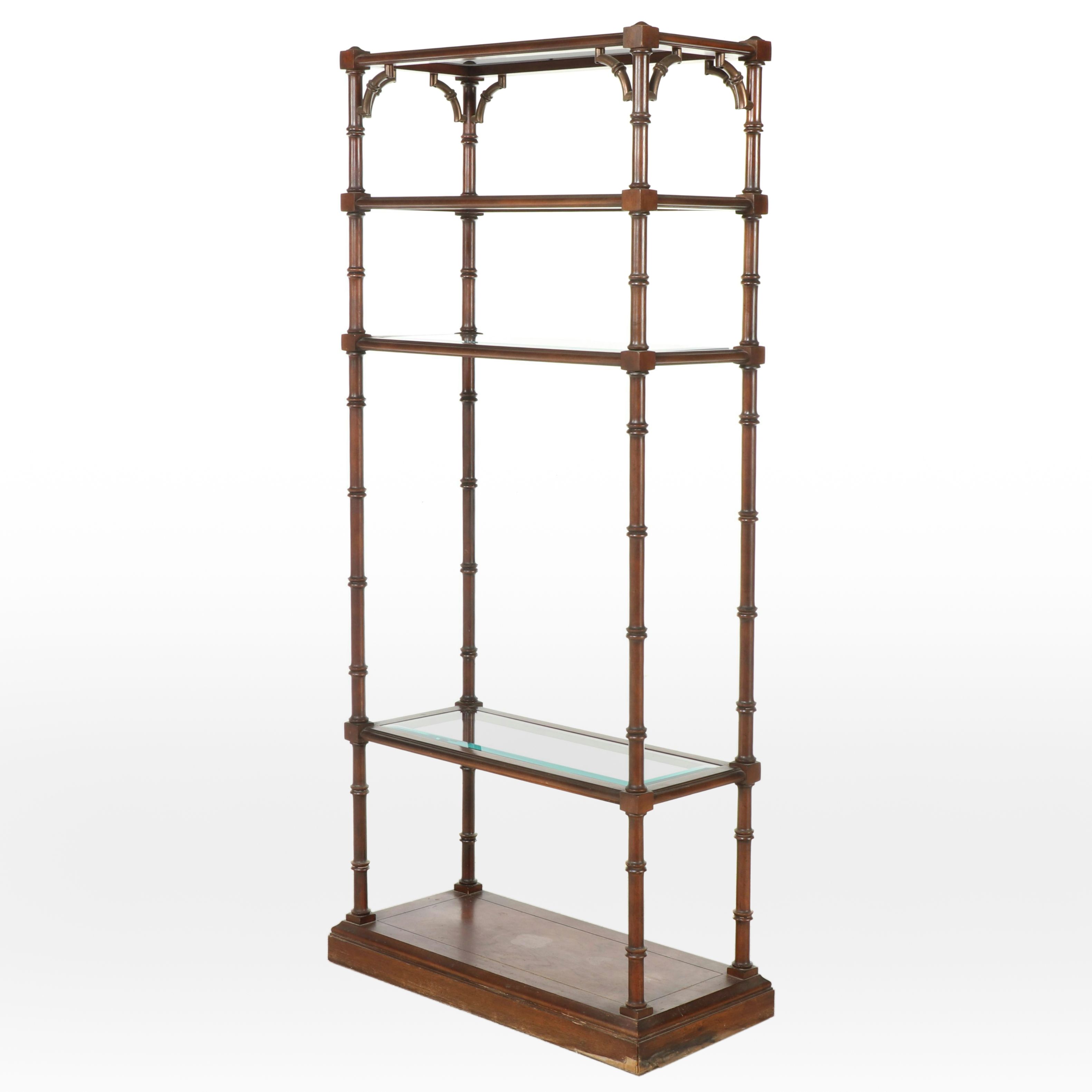 Lane Regency Style Brass-Mounted Hardwood and Glass Etagere