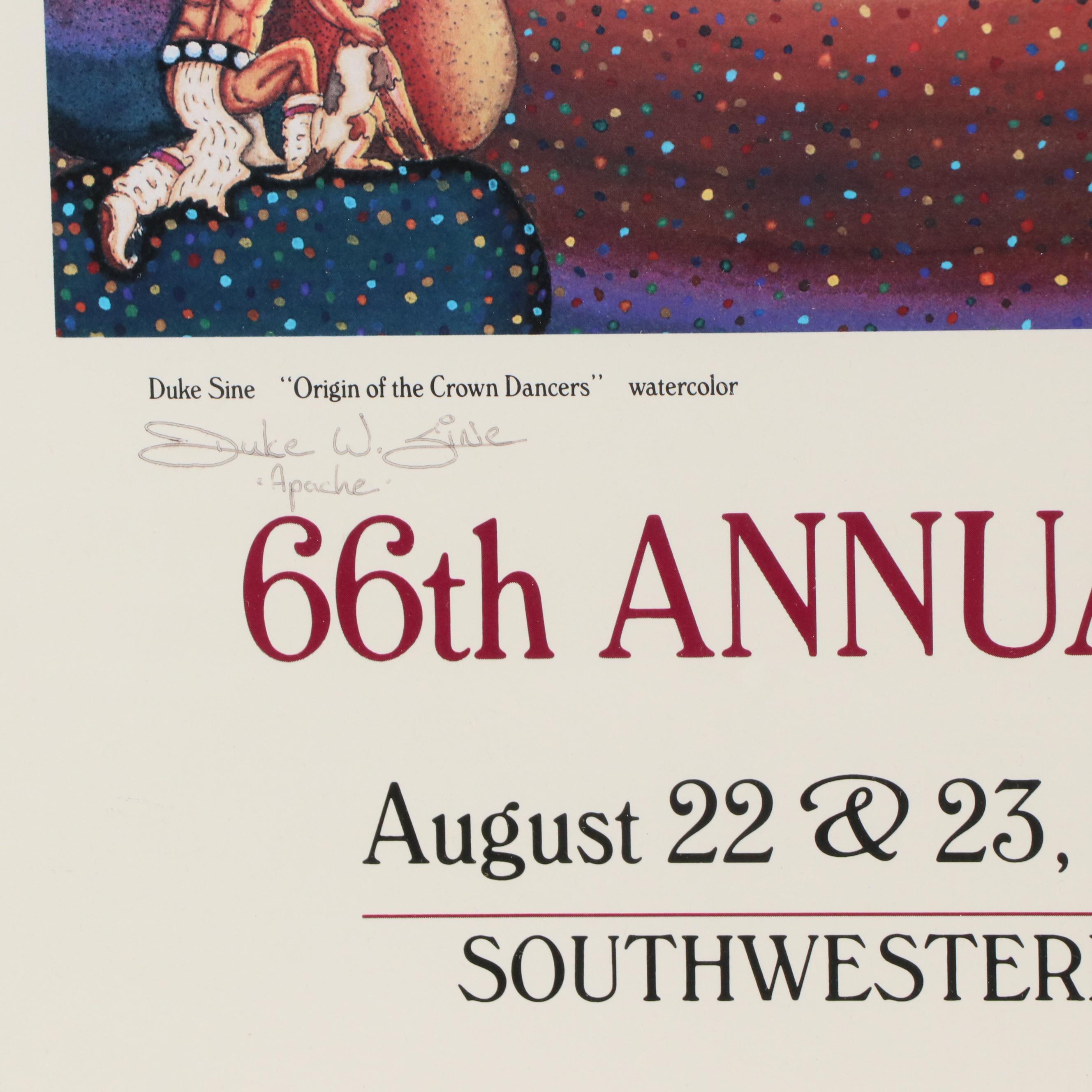 Duke W. Sine Signed Offset Lithograph Poster for 66th Annual Indian Market, 1987