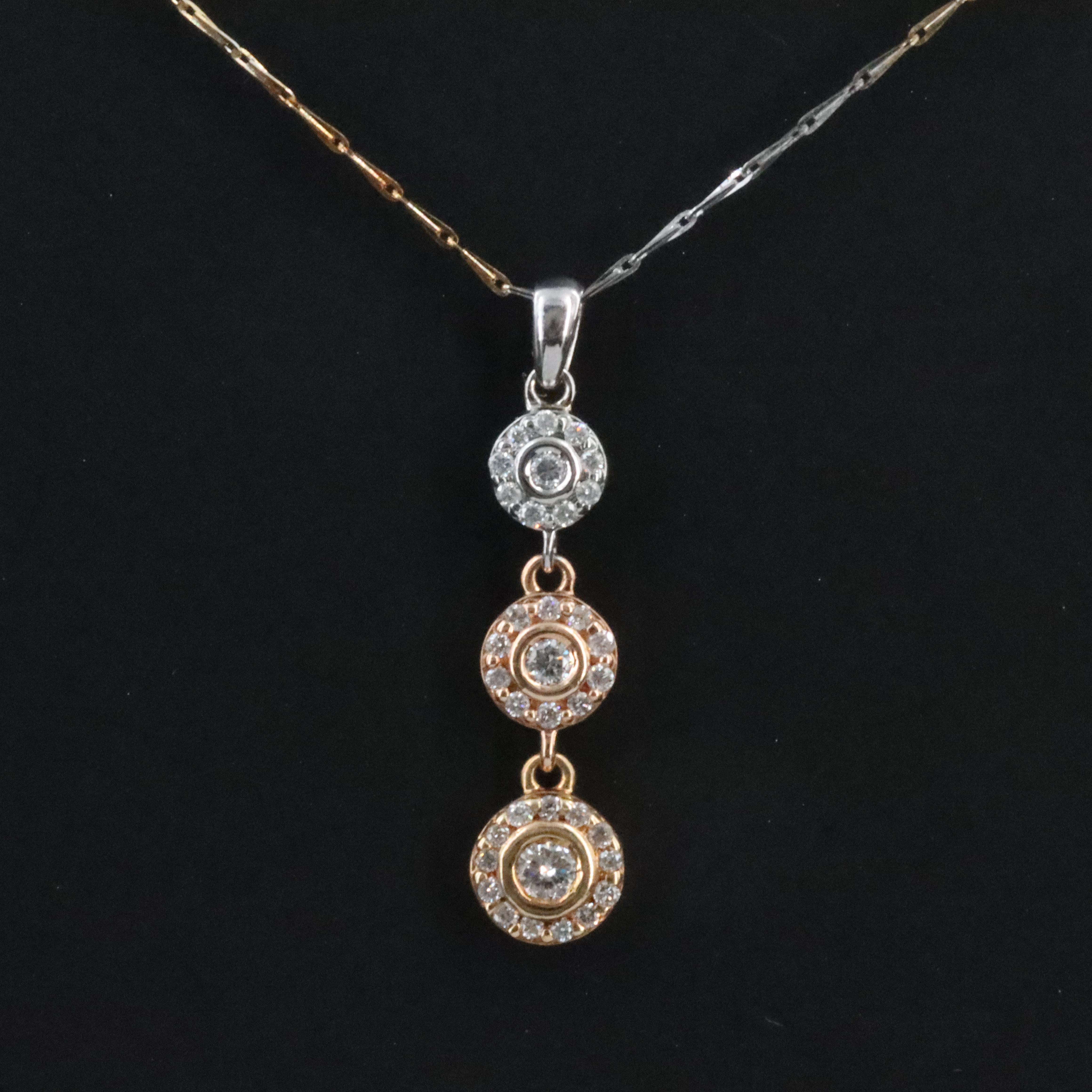 14K Tri-Color 0.25 CTW Diamond Pendant on 18K Chain Necklace