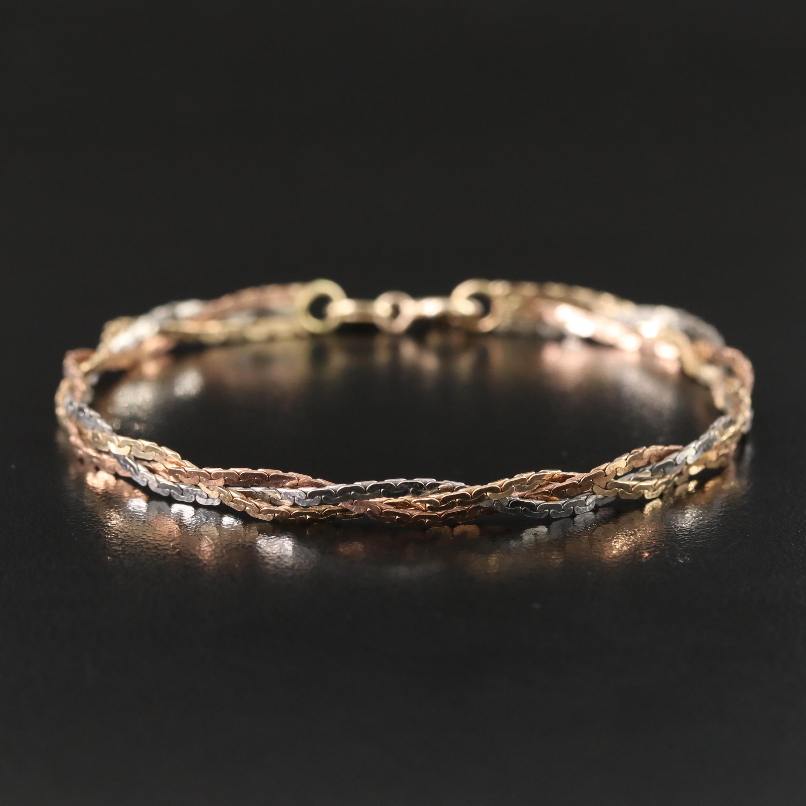 14K Tri-Color Braided Boston Link Bracelet