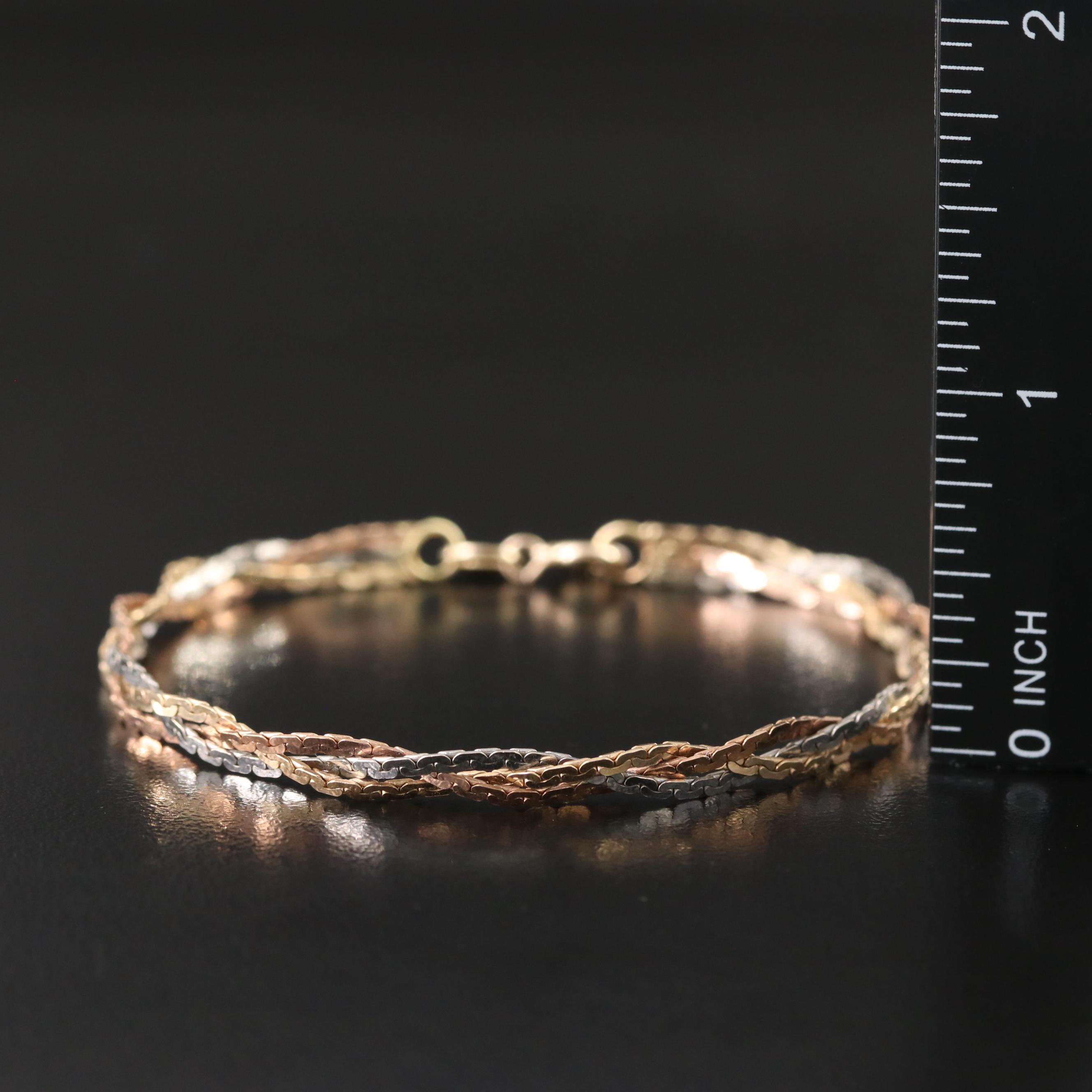 14K Tri-Color Braided Boston Link Bracelet