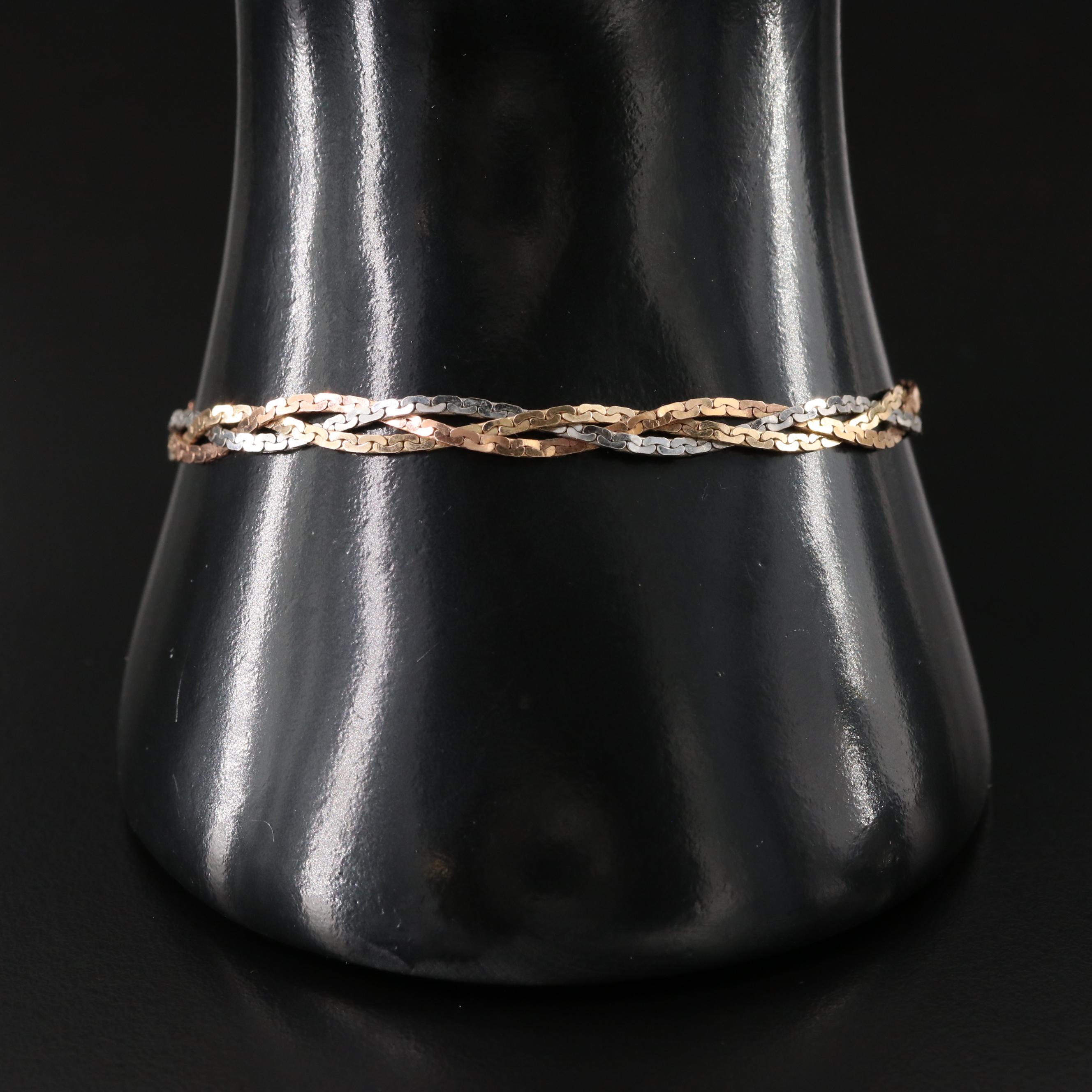 14K Tri-Color Braided Boston Link Bracelet