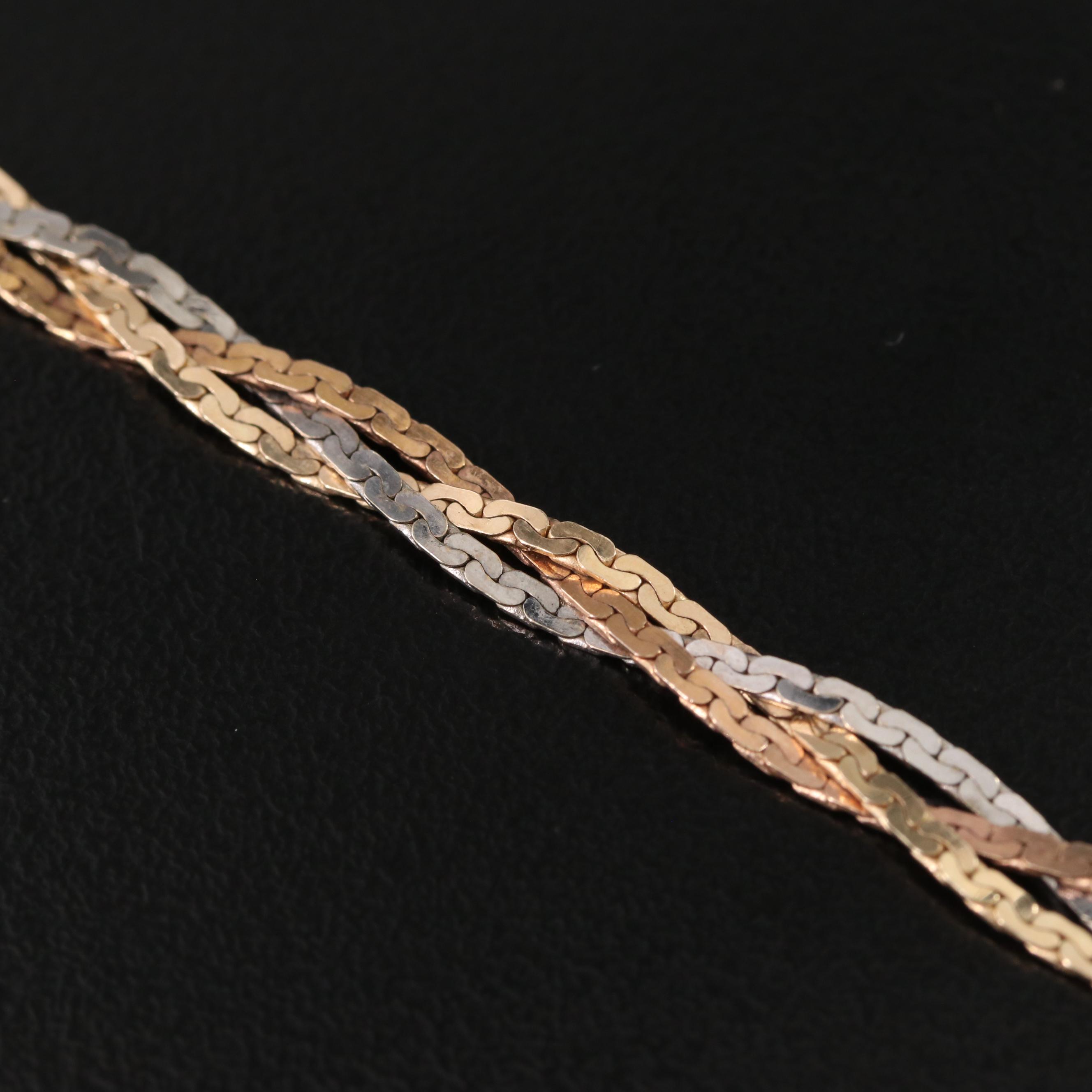 14K Tri-Color Braided Boston Link Bracelet