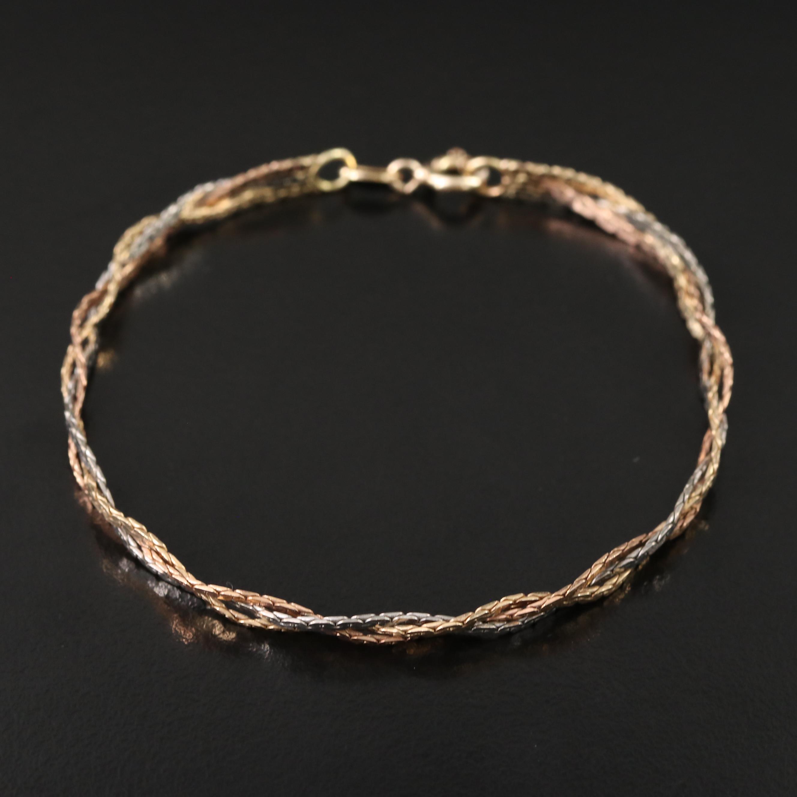14K Tri-Color Braided Boston Link Bracelet