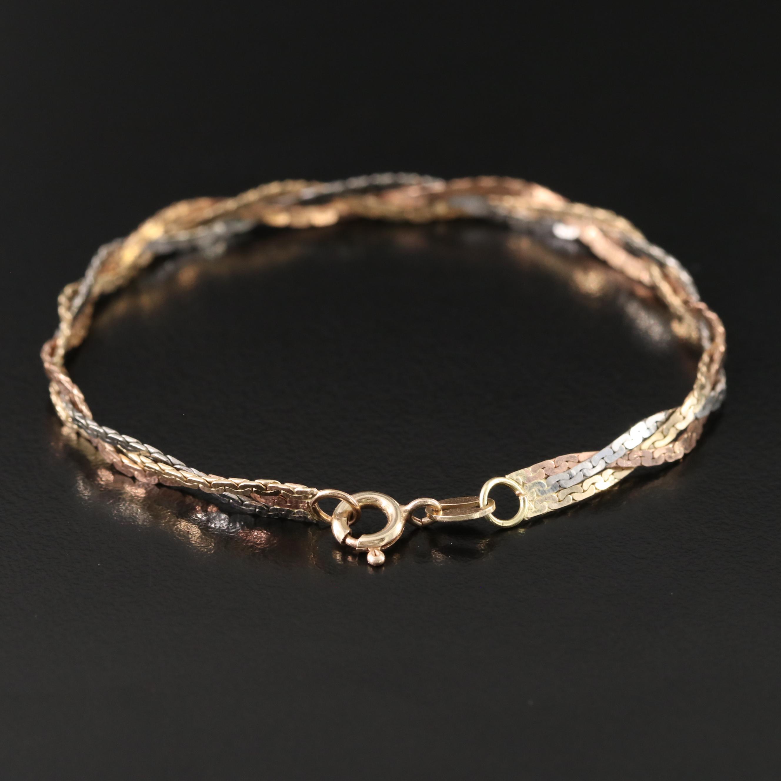 14K Tri-Color Braided Boston Link Bracelet