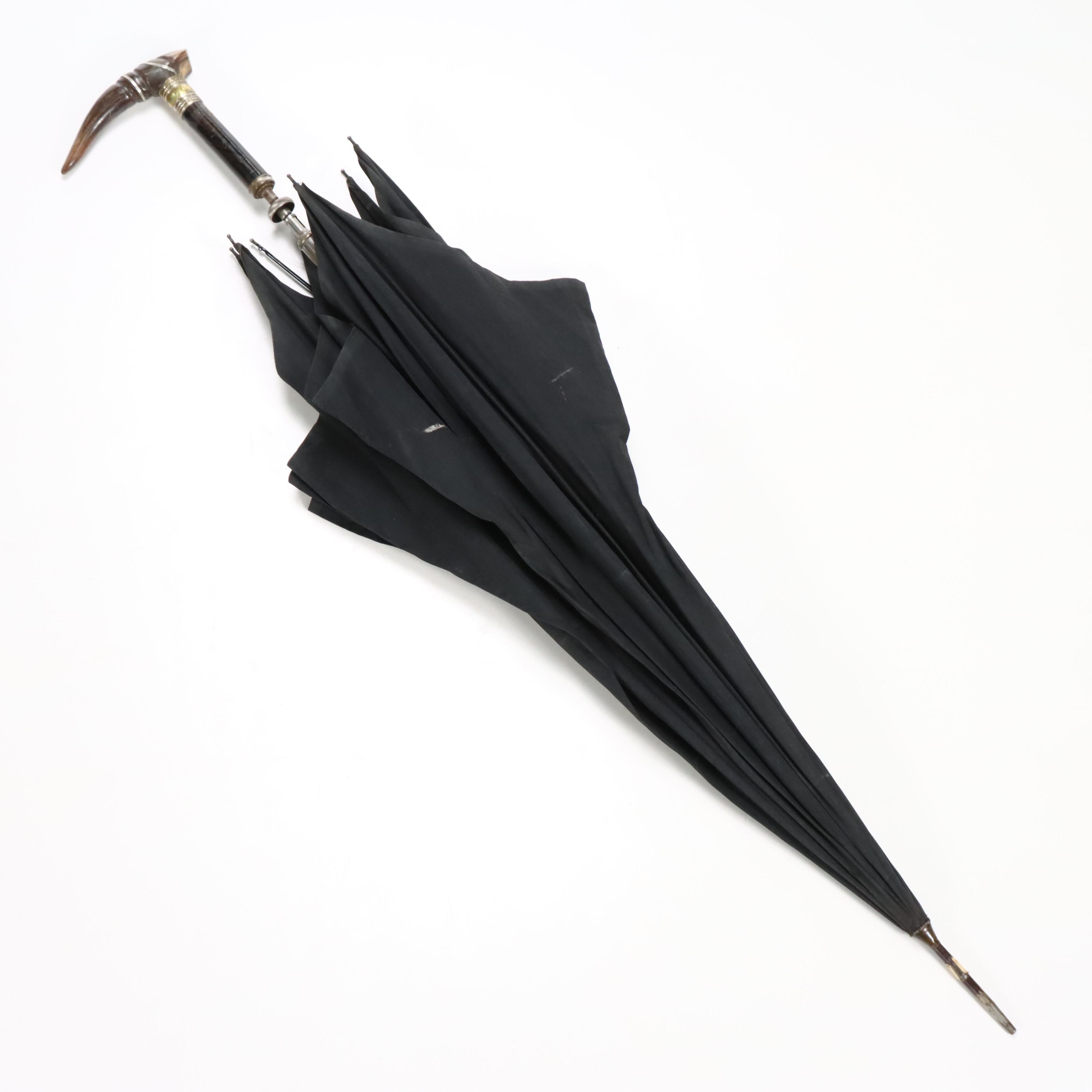 William Suckling Sterling Silver Handled Cane with Umbrella and Cane Collection