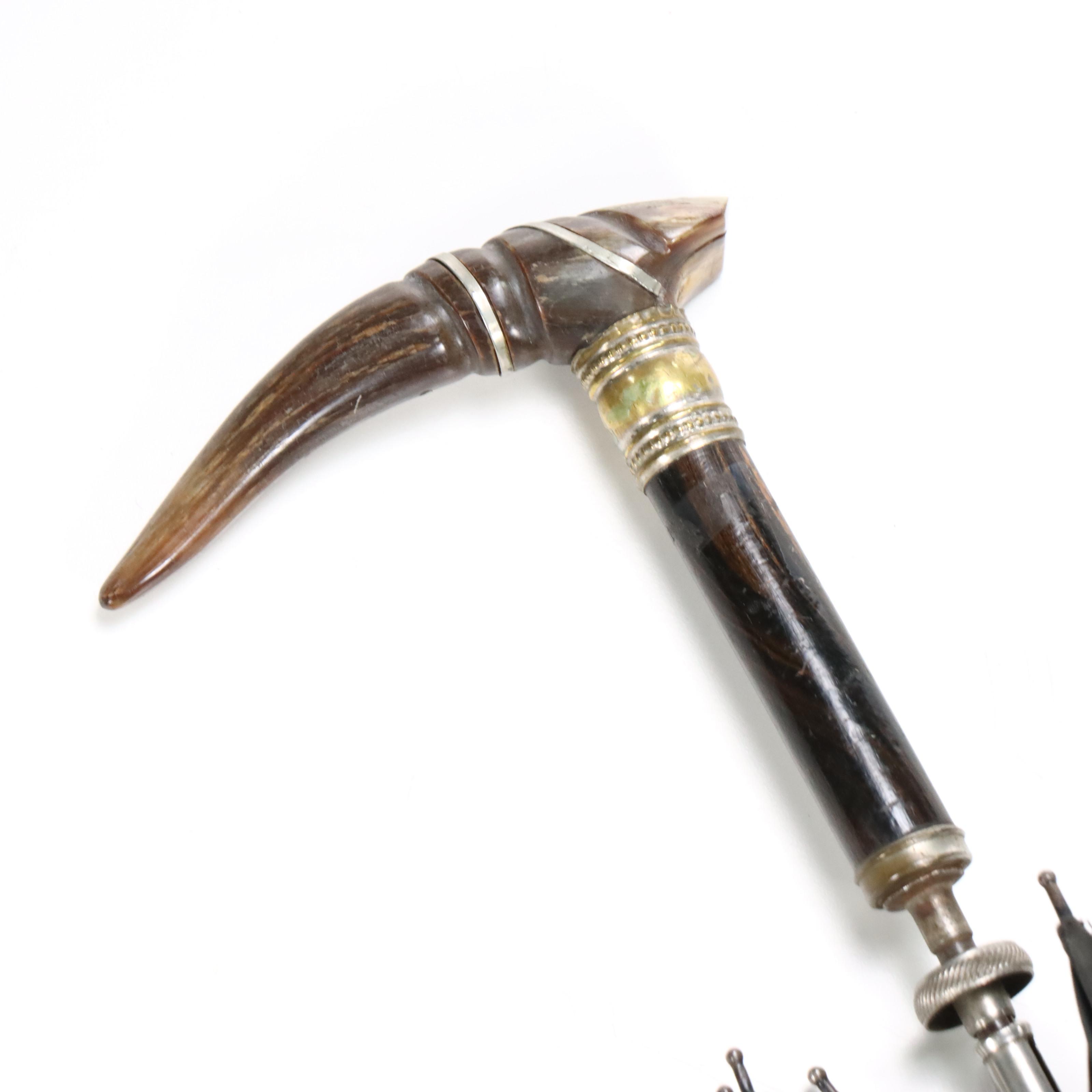 William Suckling Sterling Silver Handled Cane with Umbrella and Cane Collection