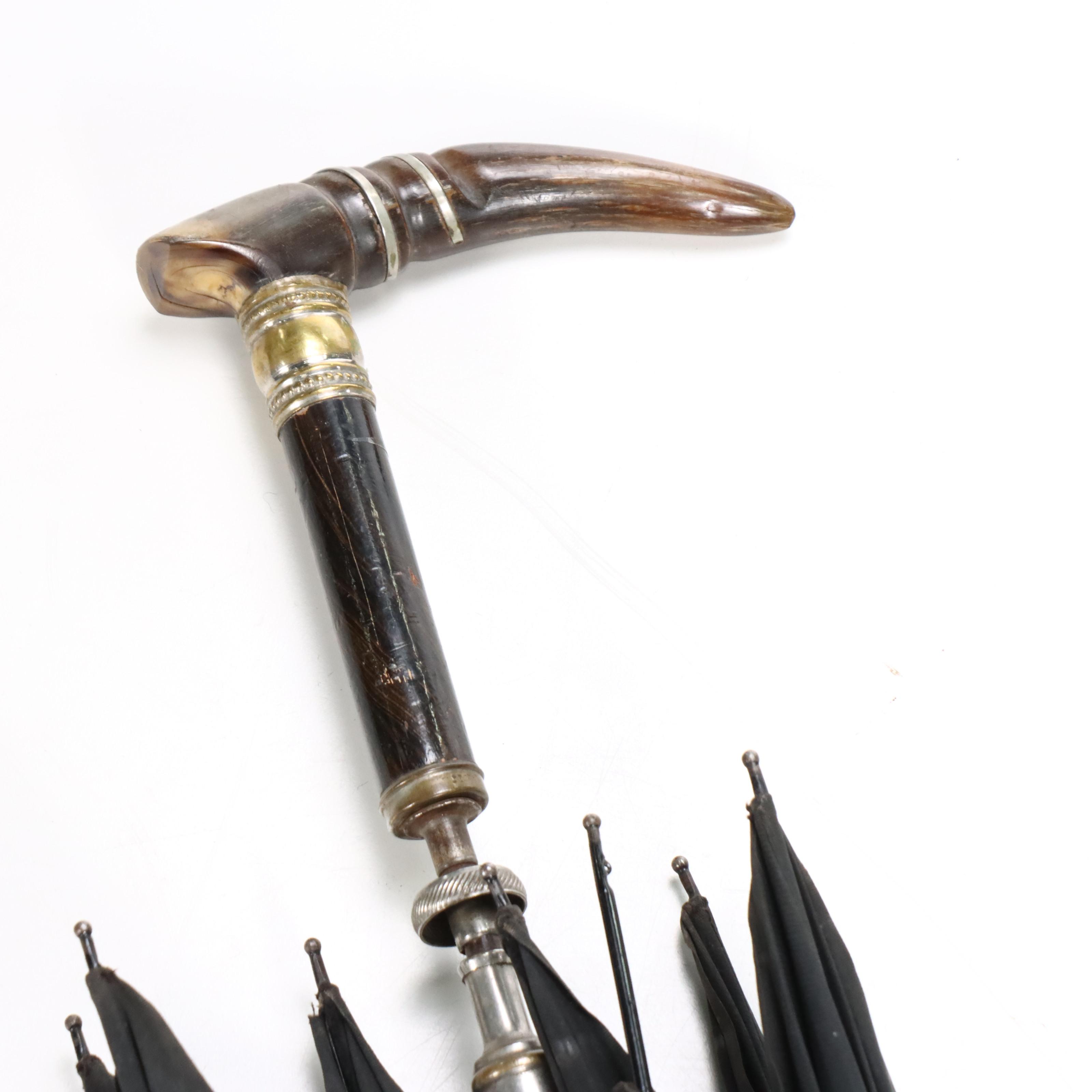 William Suckling Sterling Silver Handled Cane with Umbrella and Cane Collection