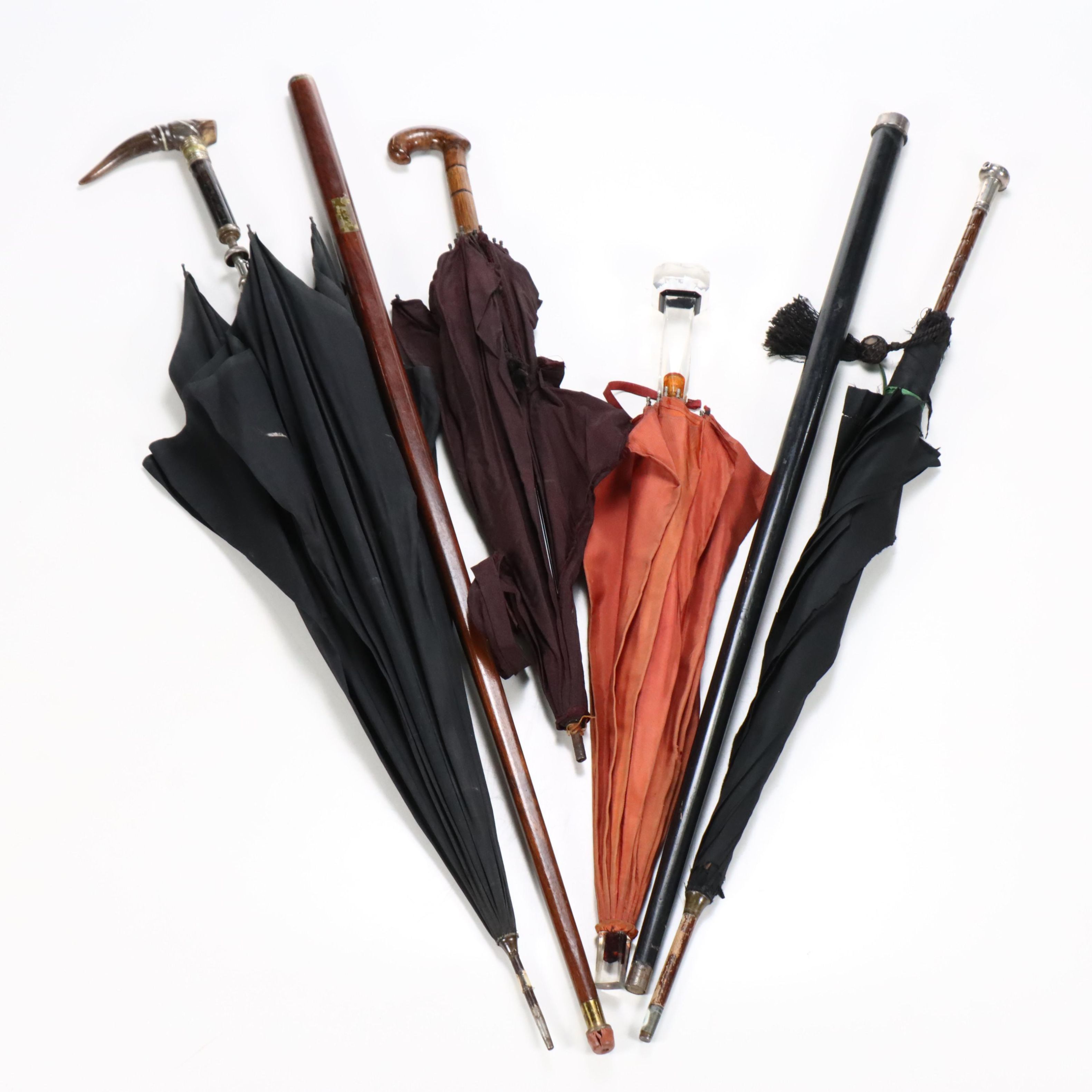 William Suckling Sterling Silver Handled Cane with Umbrella and Cane Collection