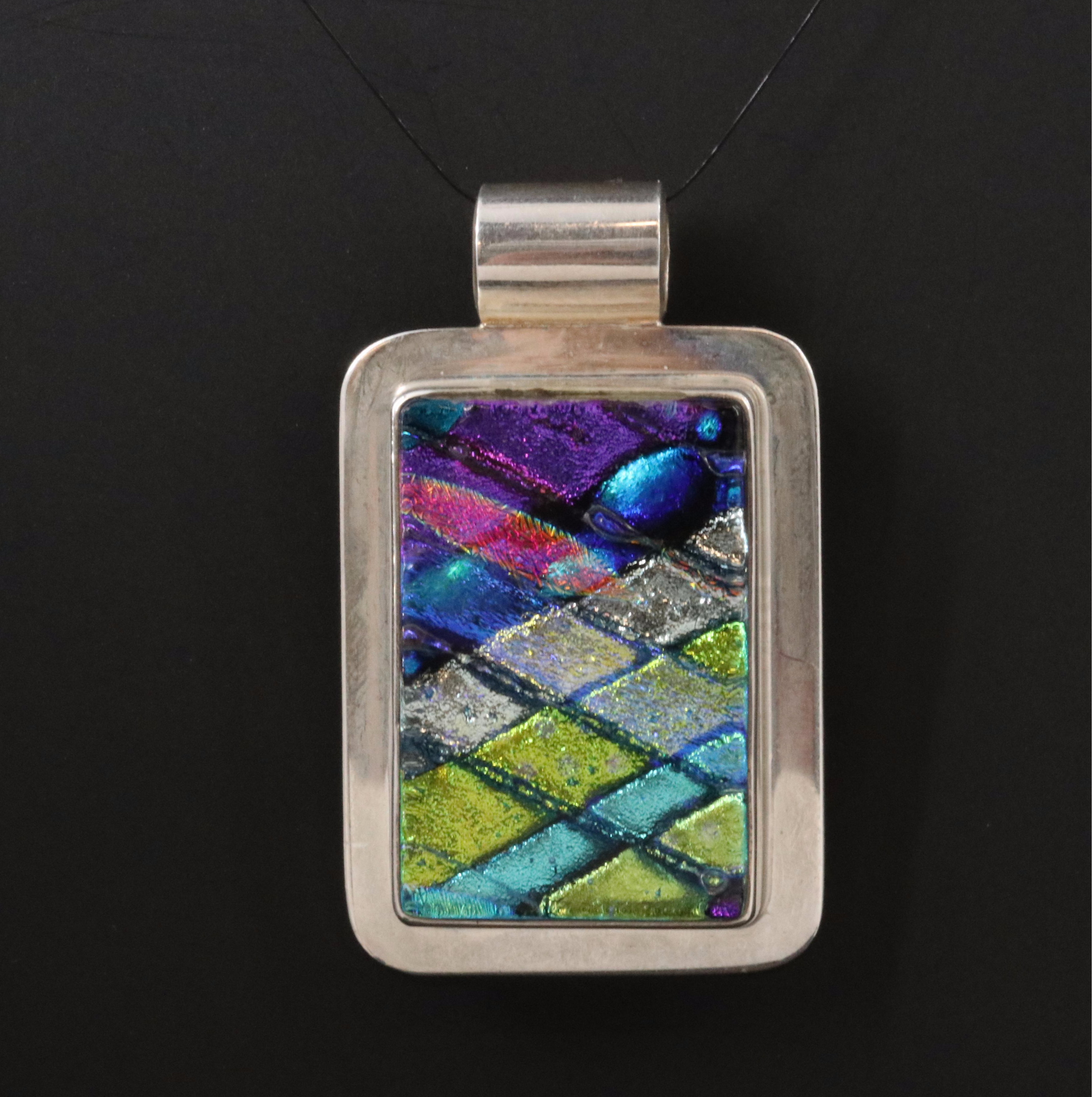 950 Silver and Geometric Glass Pendant