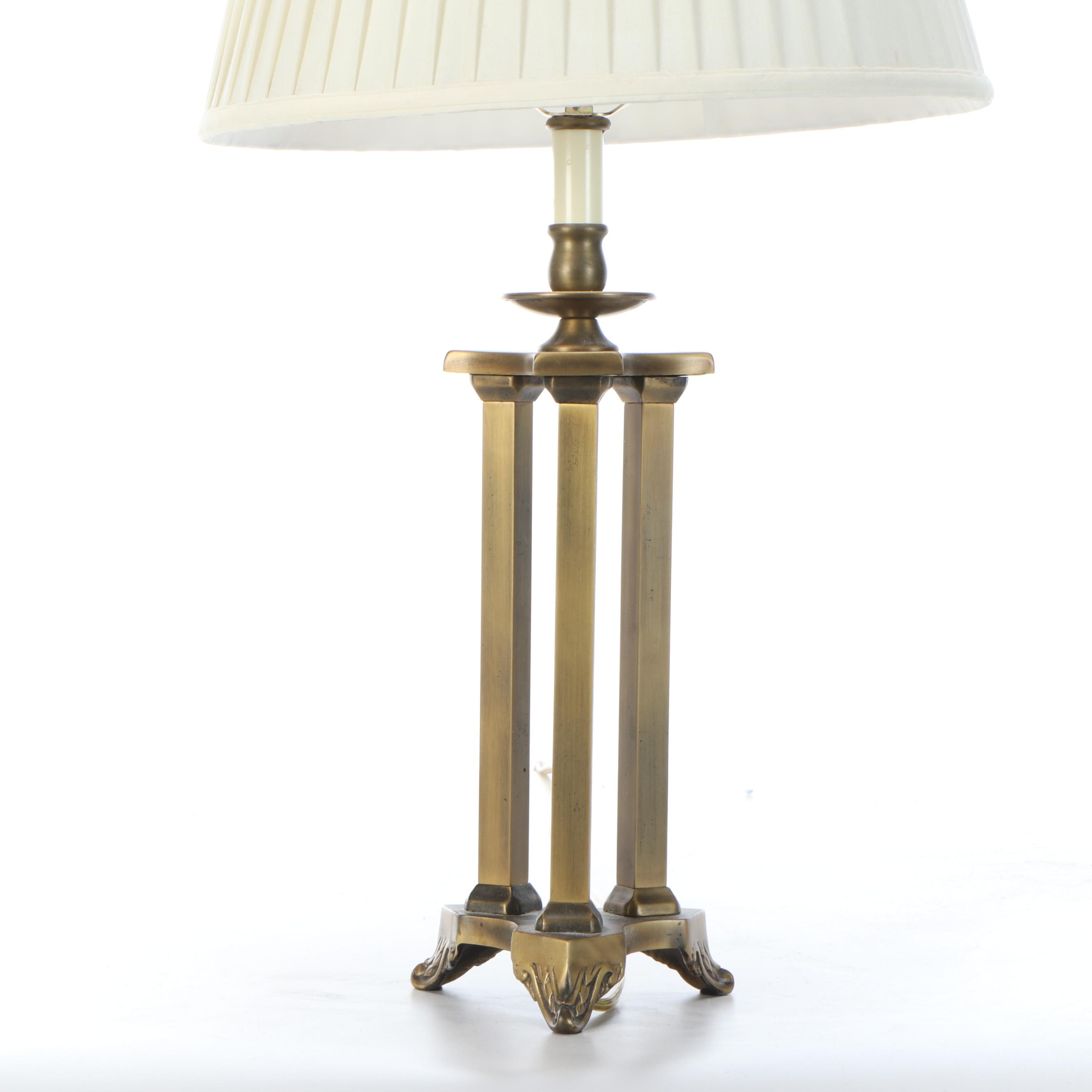 The Bombay Company Neoclassical Brushed Brass Tripod Table Lamp & Pleated Shade