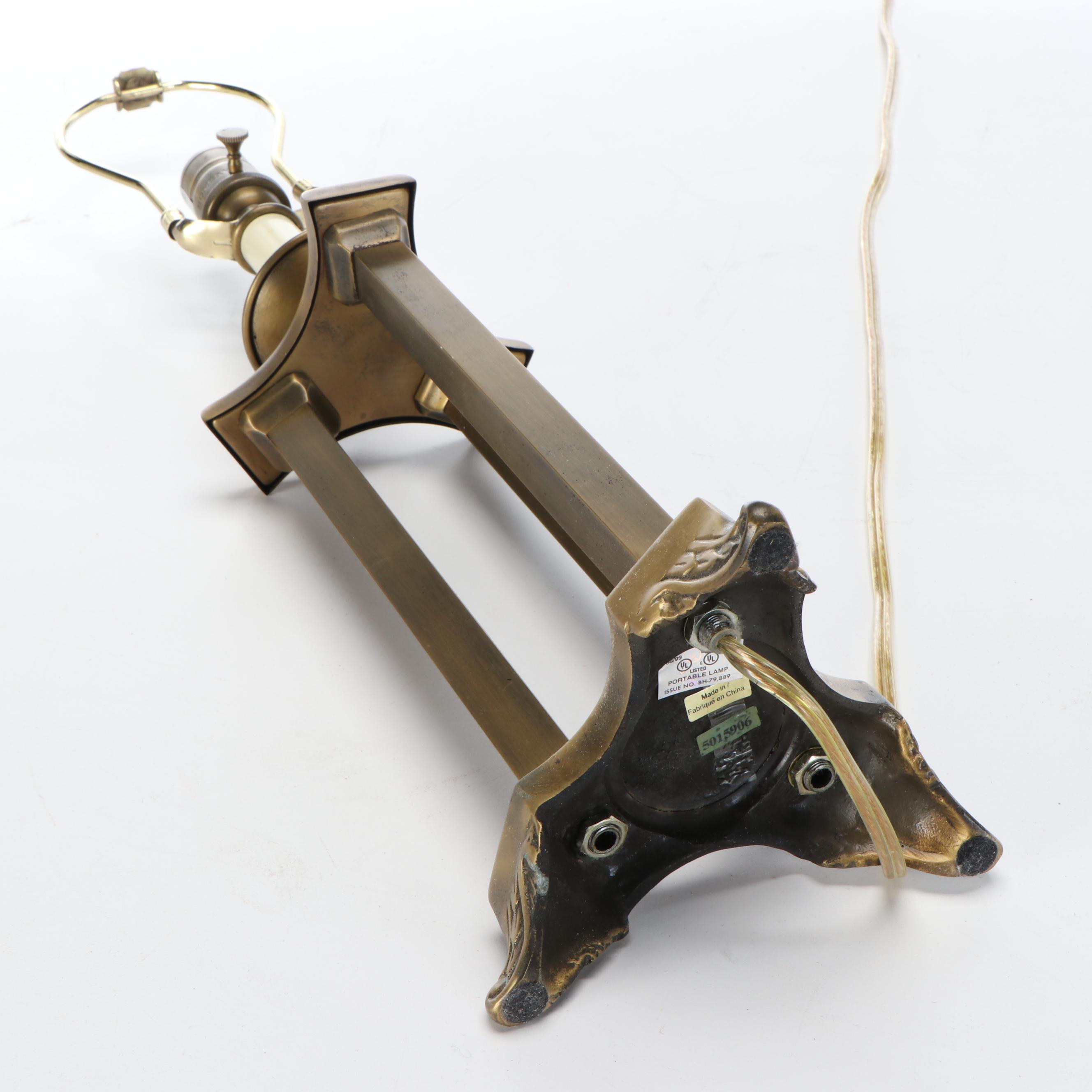 The Bombay Company Neoclassical Brushed Brass Tripod Table Lamp & Pleated Shade