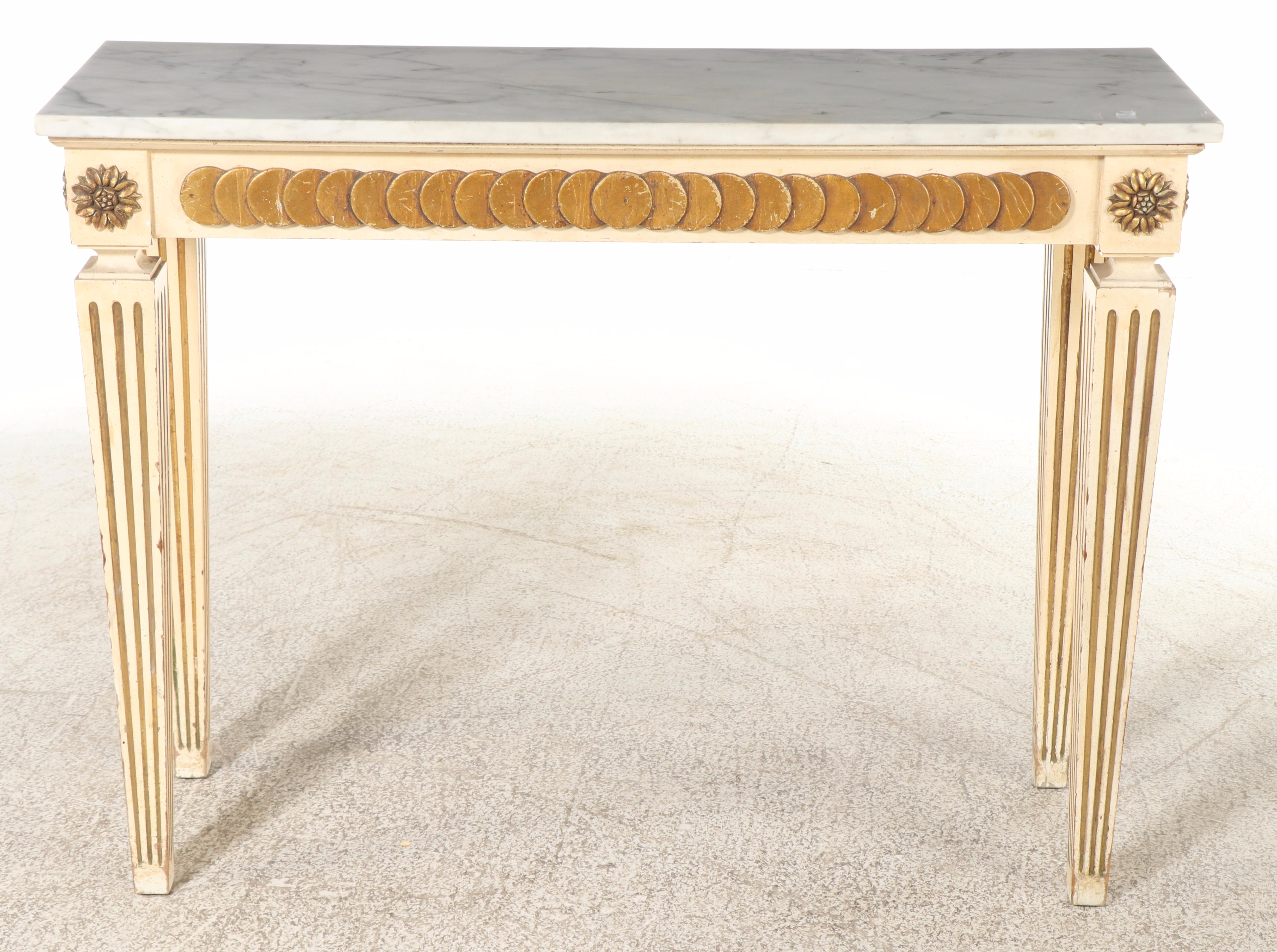 Italian Neoclassical Style Painted, Parcel Gilt, and Marble Top Console Table