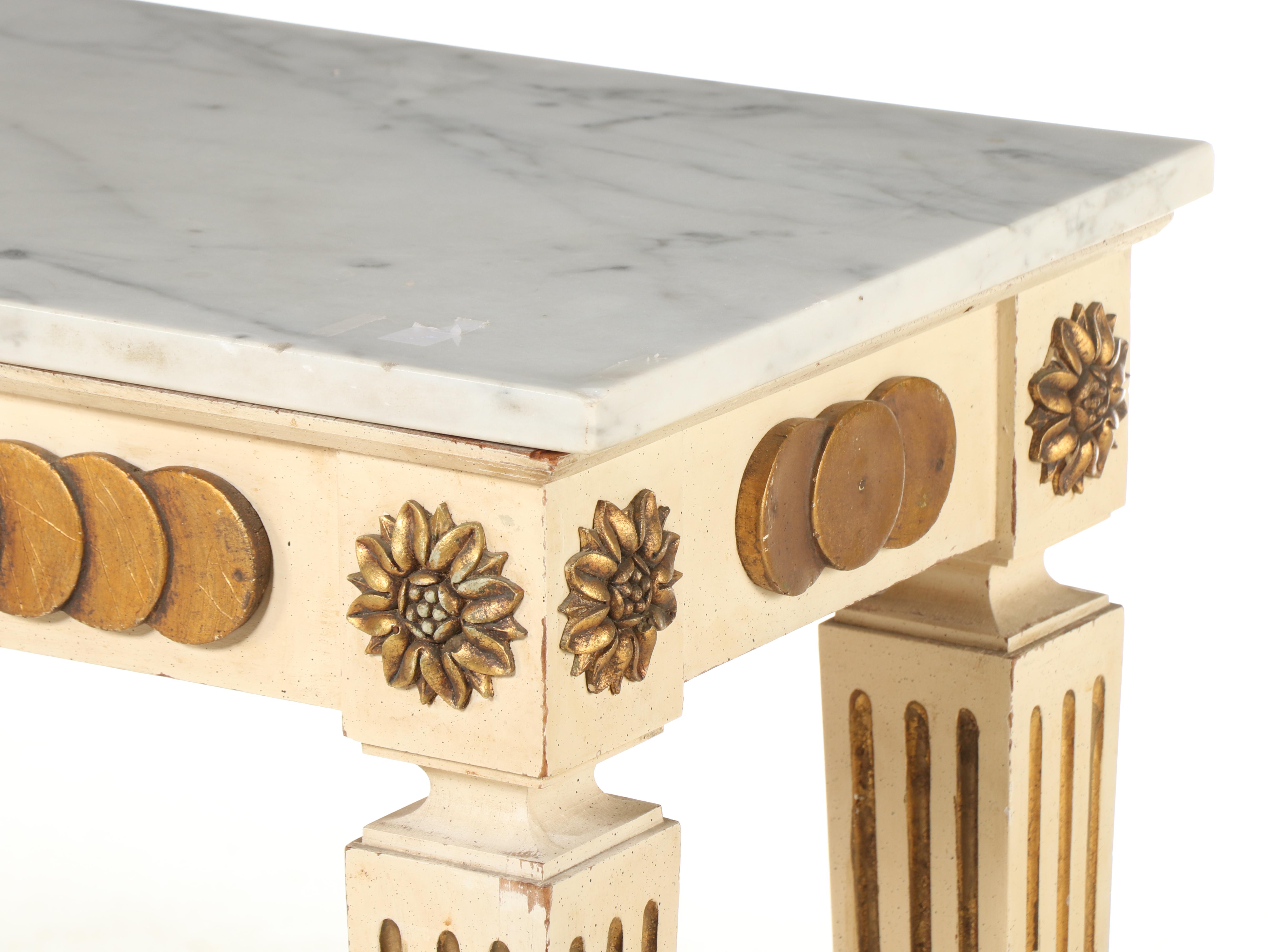 Italian Neoclassical Style Painted, Parcel Gilt, and Marble Top Console Table