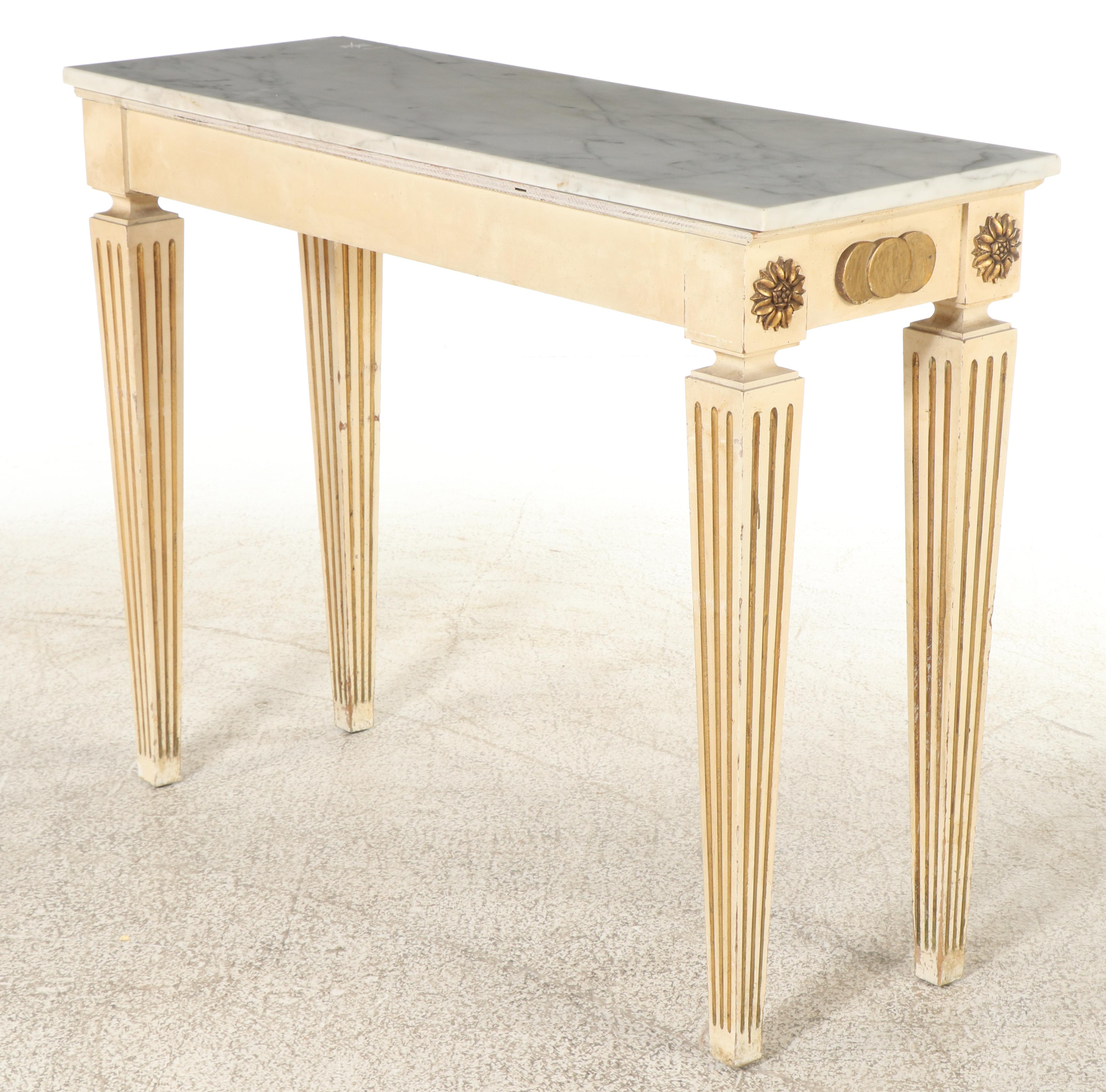 Italian Neoclassical Style Painted, Parcel Gilt, and Marble Top Console Table