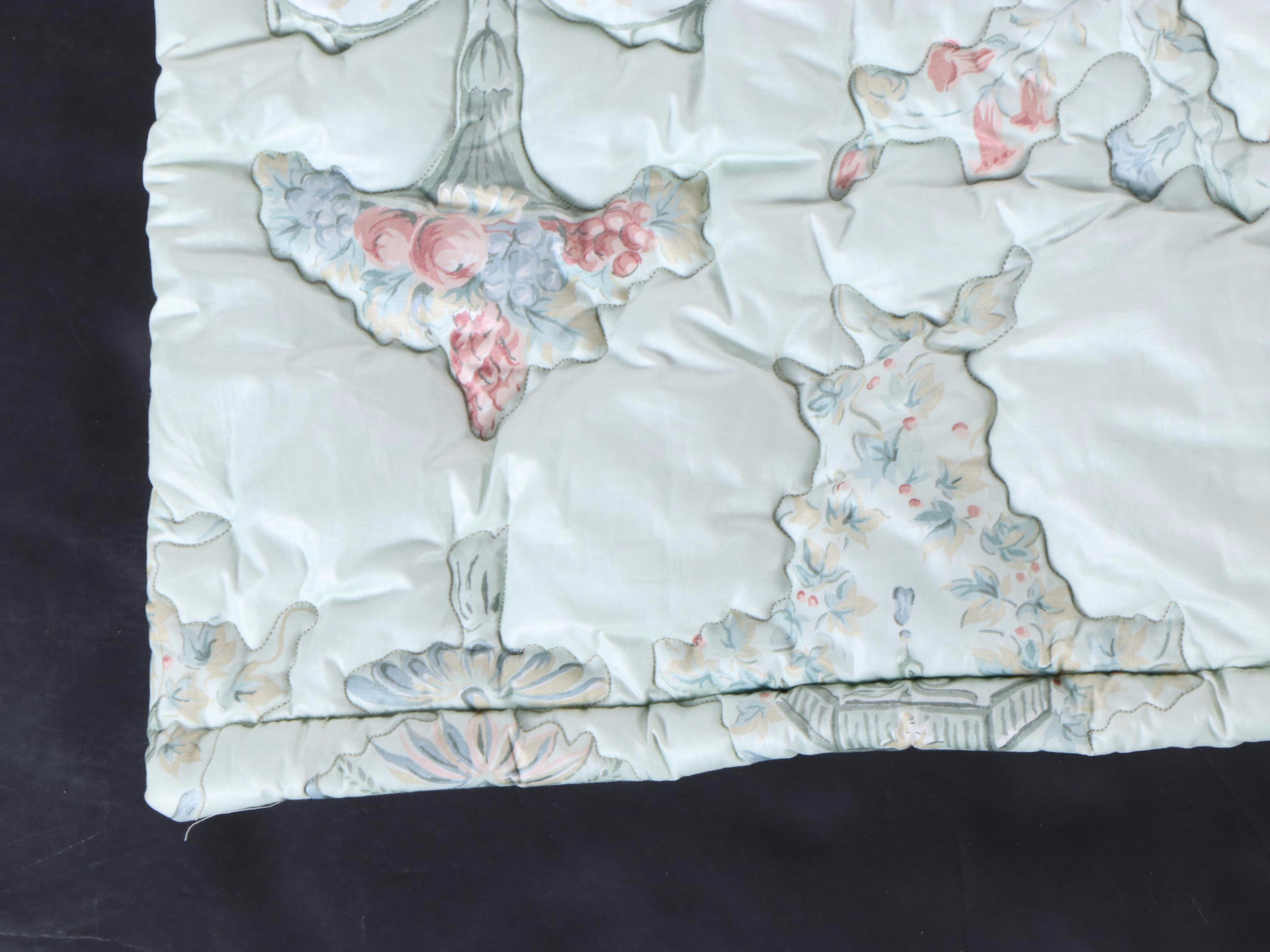 Pair of Twin DecoQuilt Padded Chintz Coverlets with Box Pleated Bed Skirts