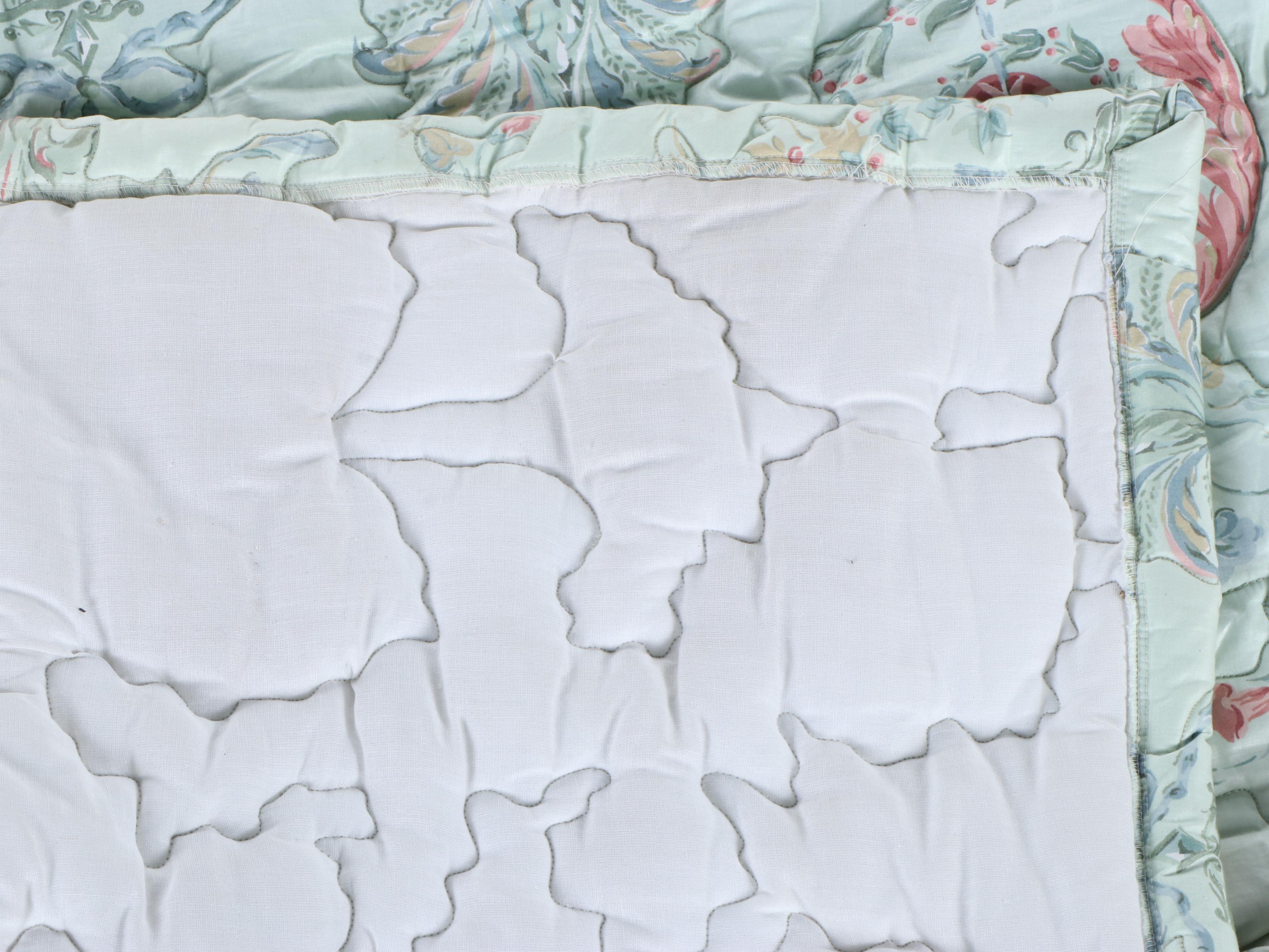 Pair of Twin DecoQuilt Padded Chintz Coverlets with Box Pleated Bed Skirts