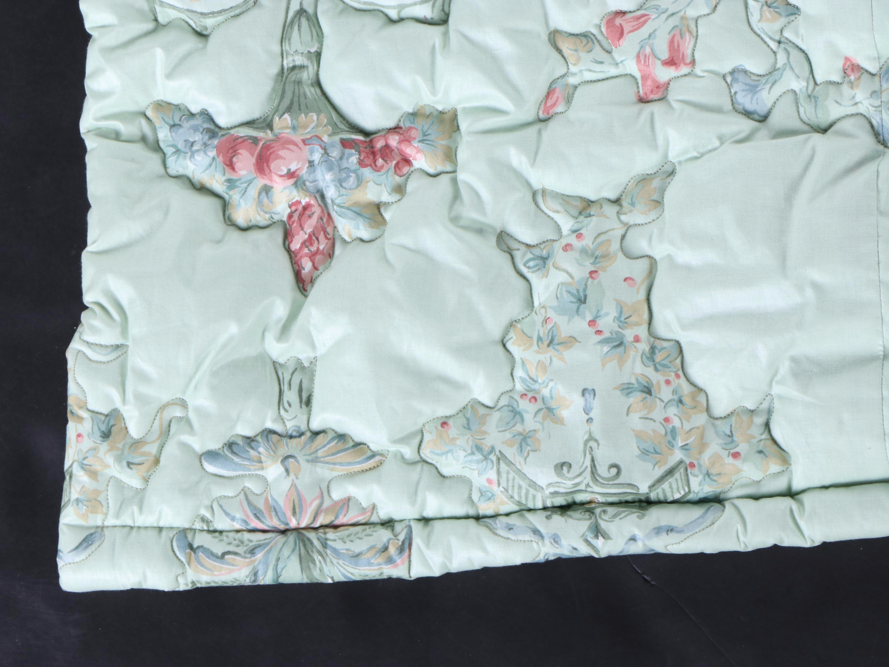 Pair of Twin DecoQuilt Padded Chintz Coverlets with Box Pleated Bed Skirts