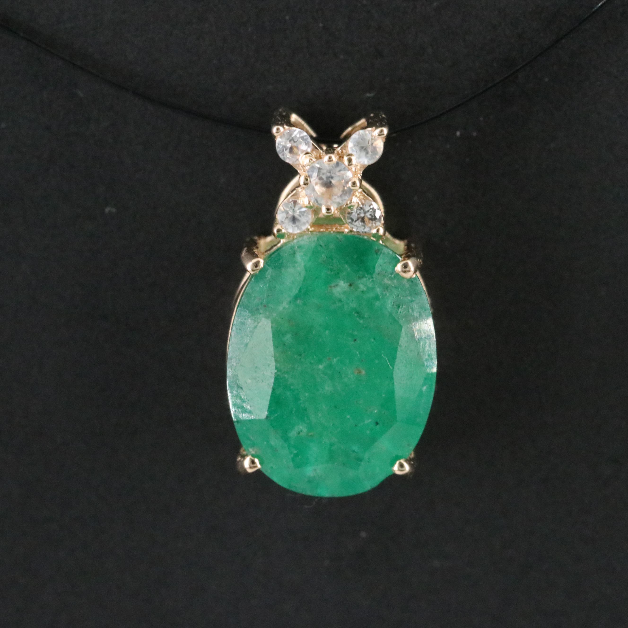 14K Emerald and White Topaz Pendant