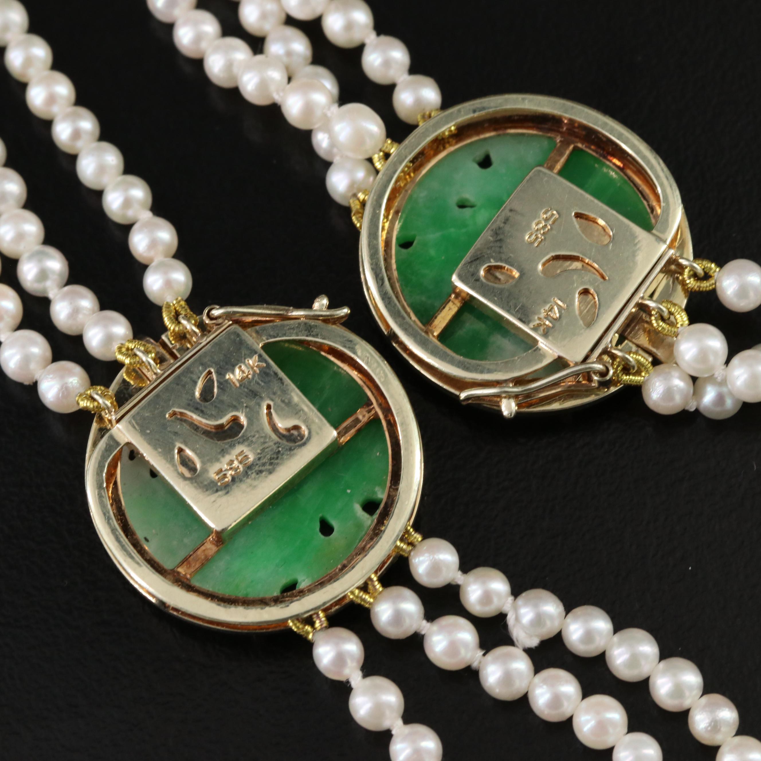 14K Convertible Jadeite and Pearl Necklace and Bracelet Set