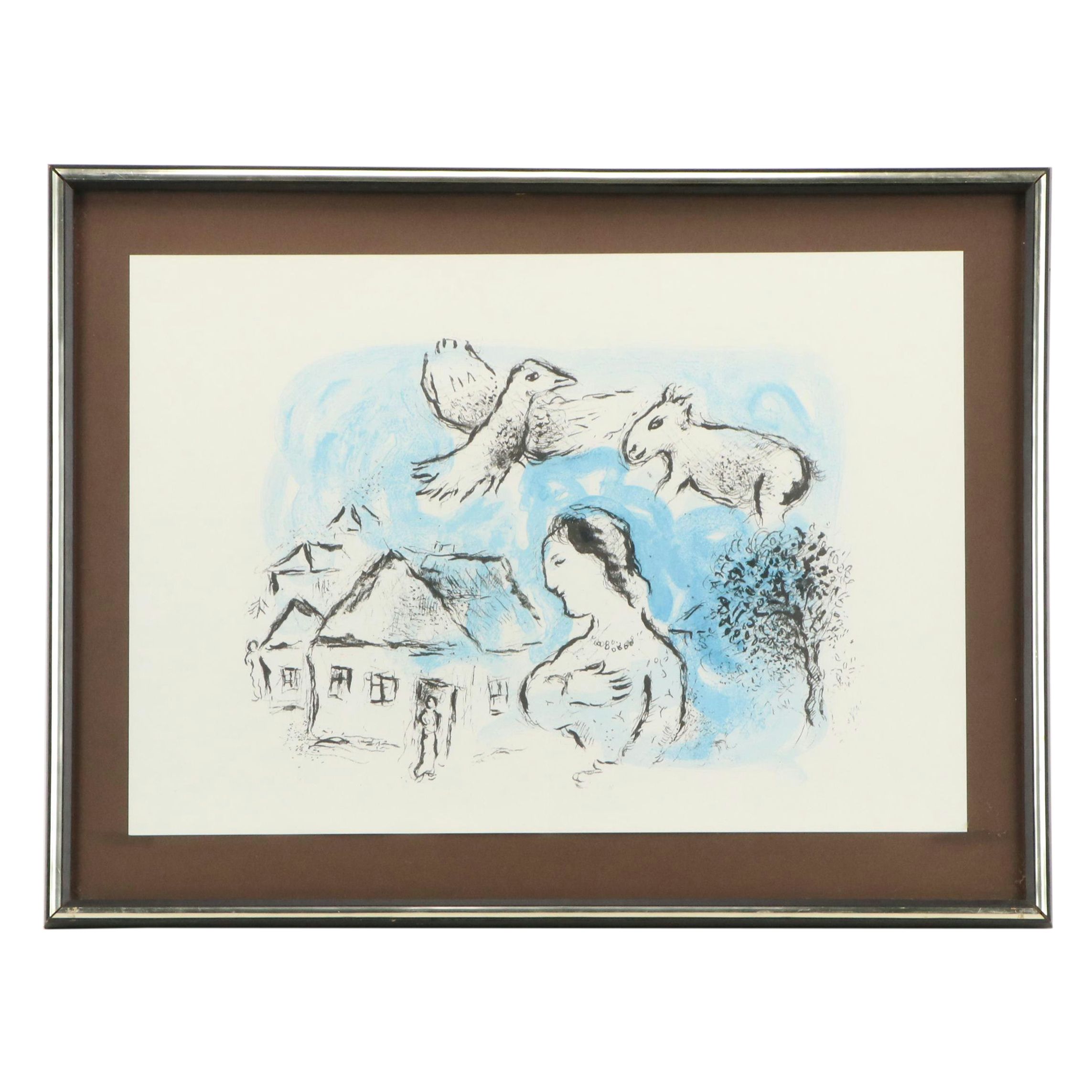 Marc Chagall Double-Page Color Lithograph for "Derrière le Miroir", 1977