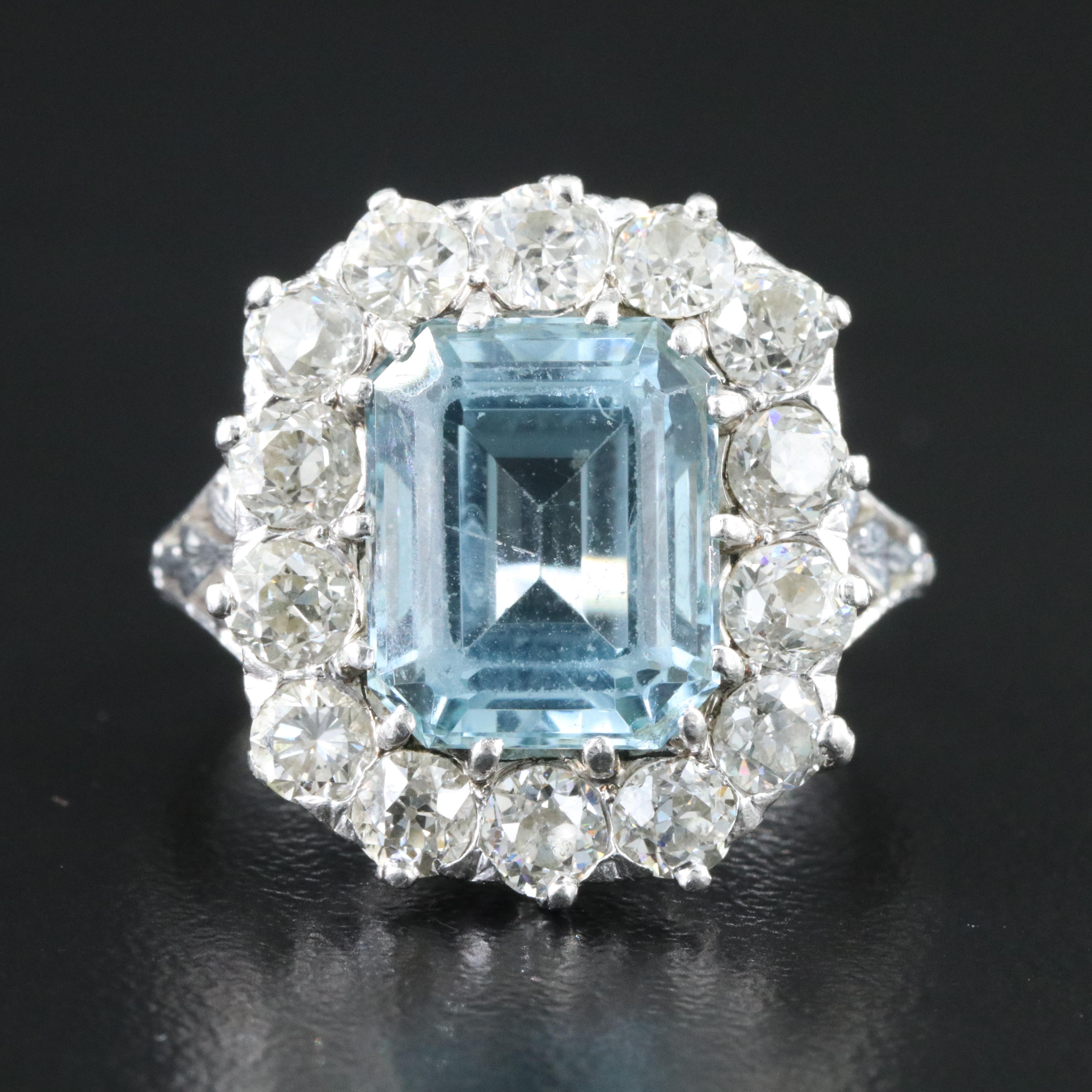 Tiffany & Co. 1930s Platinum, 4.73 CTW Aquamarine, and 2.02 CTW Diamond Ring