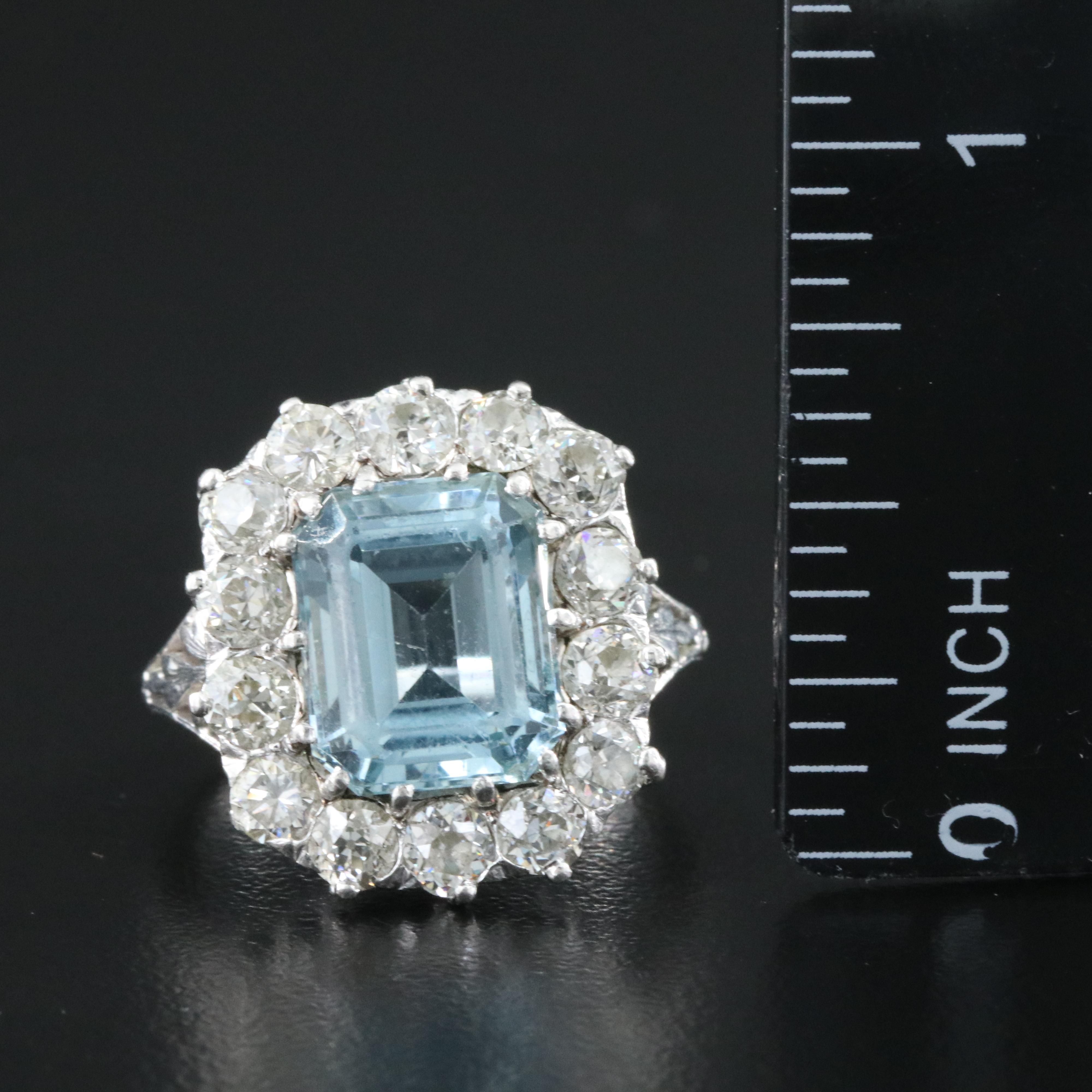 Tiffany & Co. 1930s Platinum, 4.73 CTW Aquamarine, and 2.02 CTW Diamond Ring