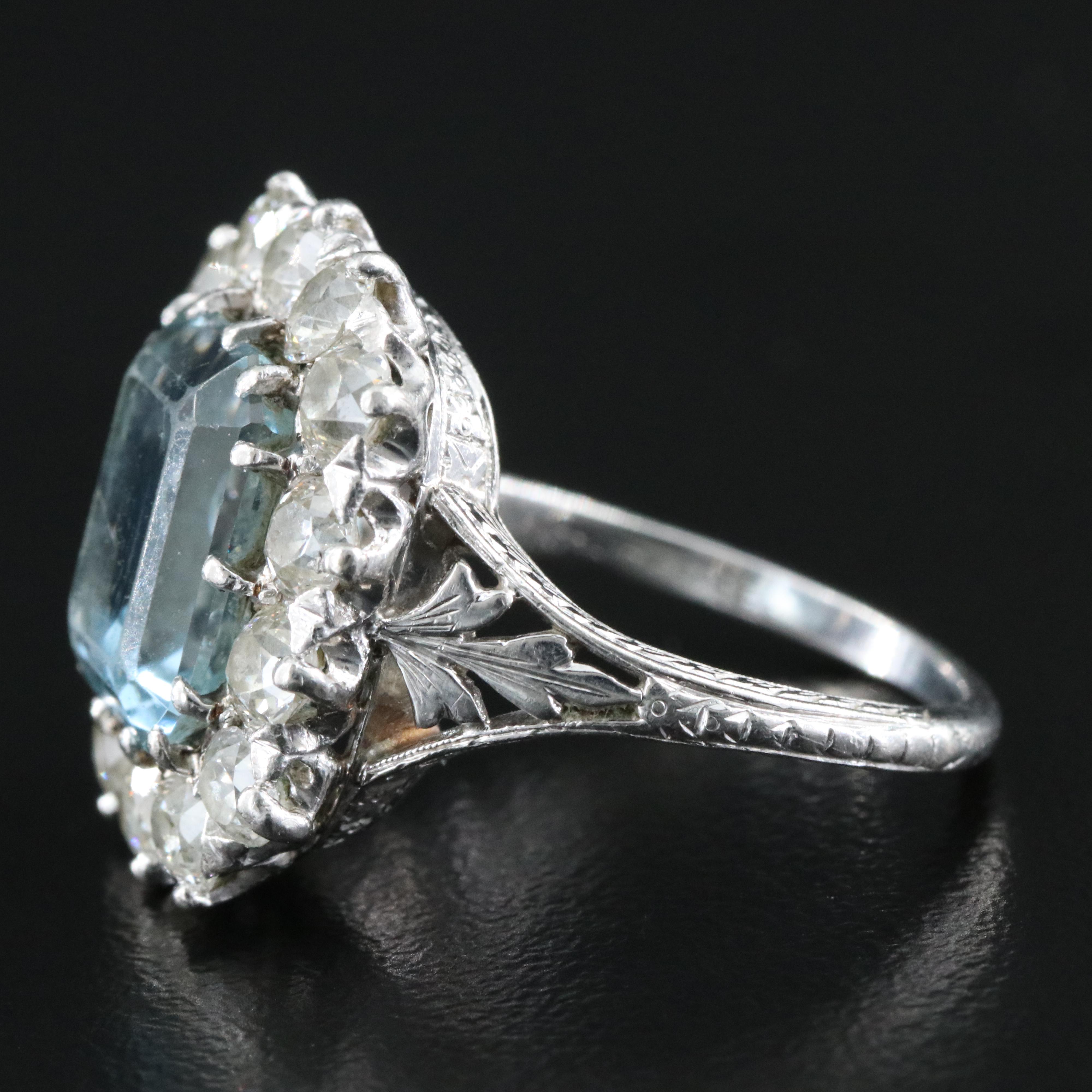 Tiffany & Co. 1930s Platinum, 4.73 CTW Aquamarine, and 2.02 CTW Diamond Ring