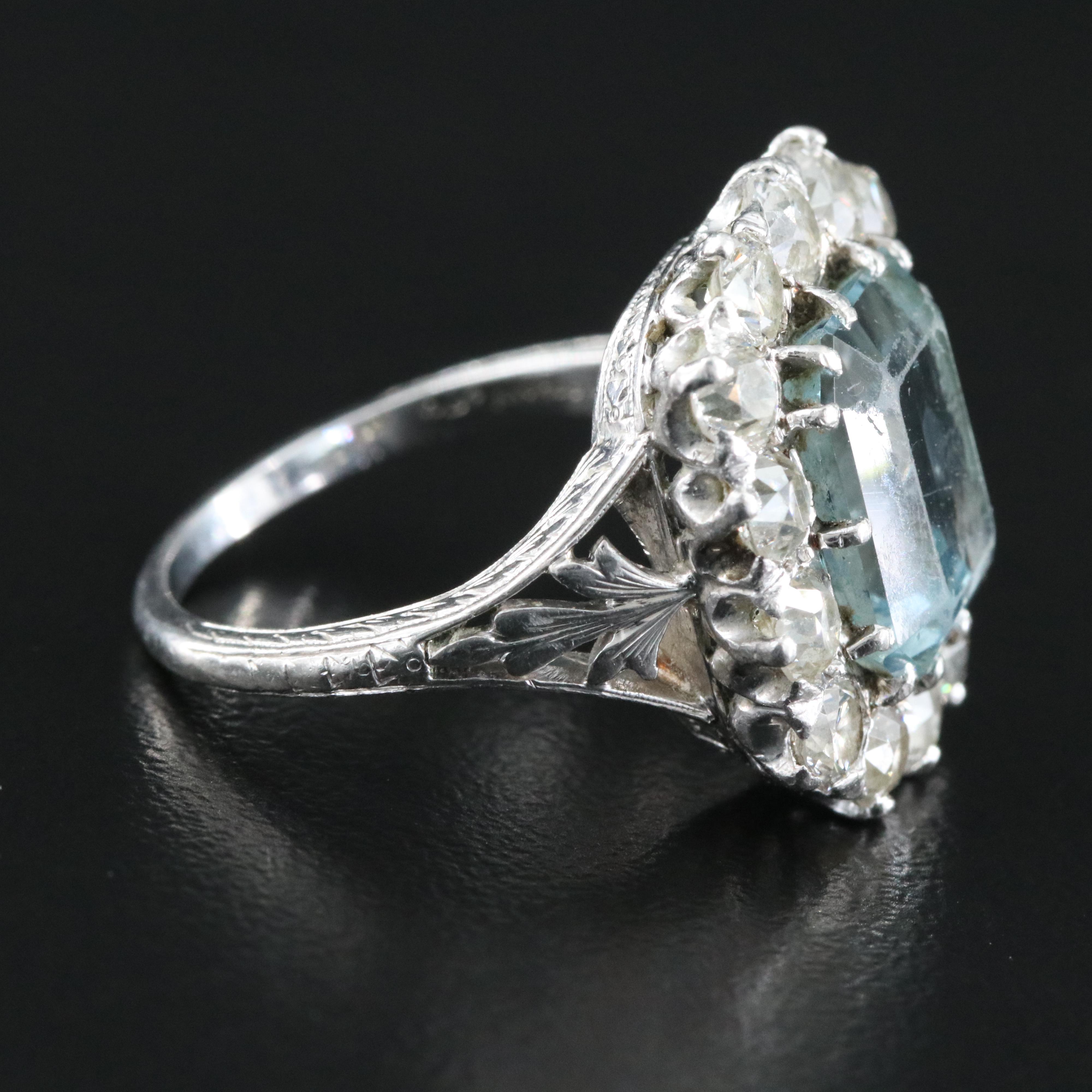Tiffany & Co. 1930s Platinum, 4.73 CTW Aquamarine, and 2.02 CTW Diamond Ring