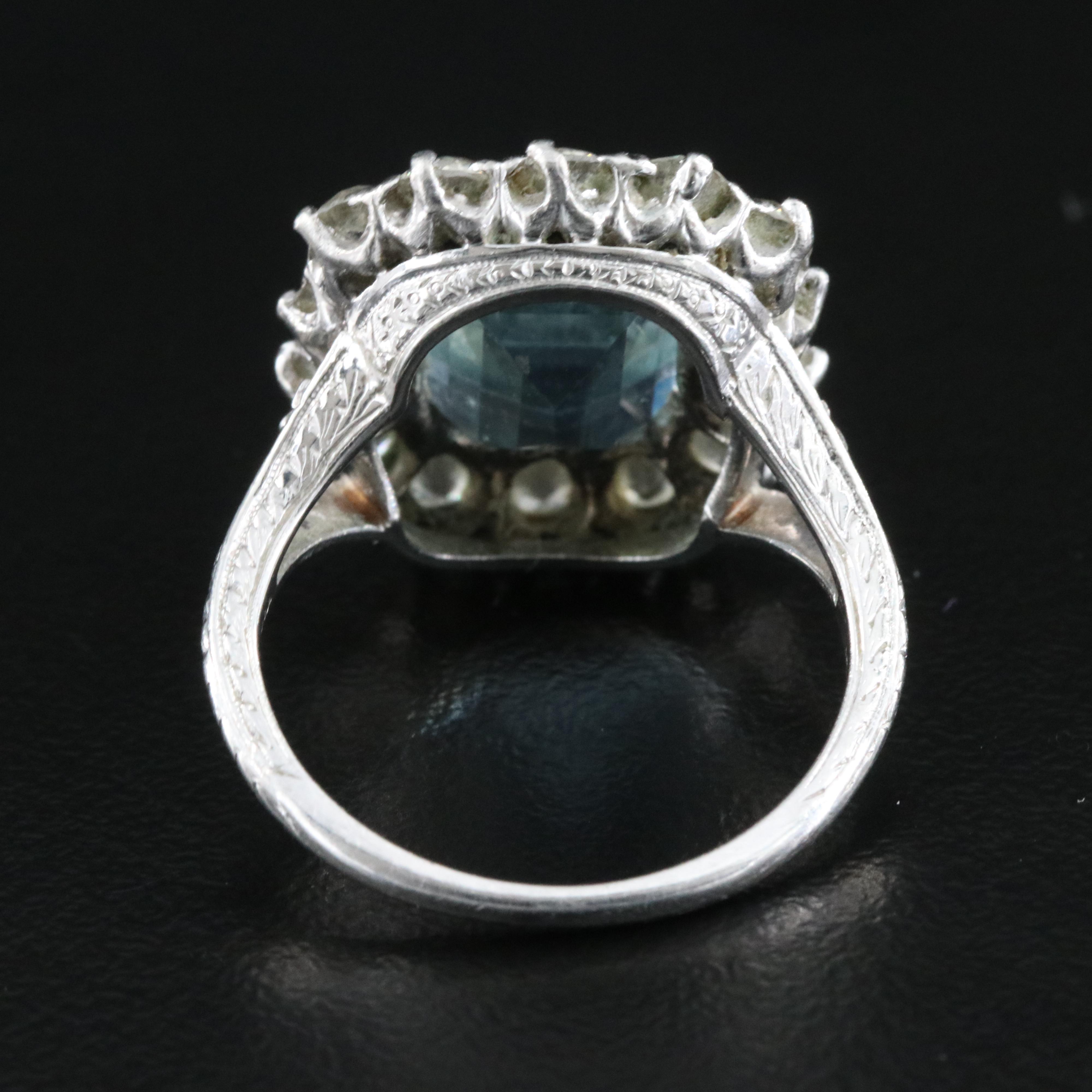Tiffany & Co. 1930s Platinum, 4.73 CTW Aquamarine, and 2.02 CTW Diamond Ring