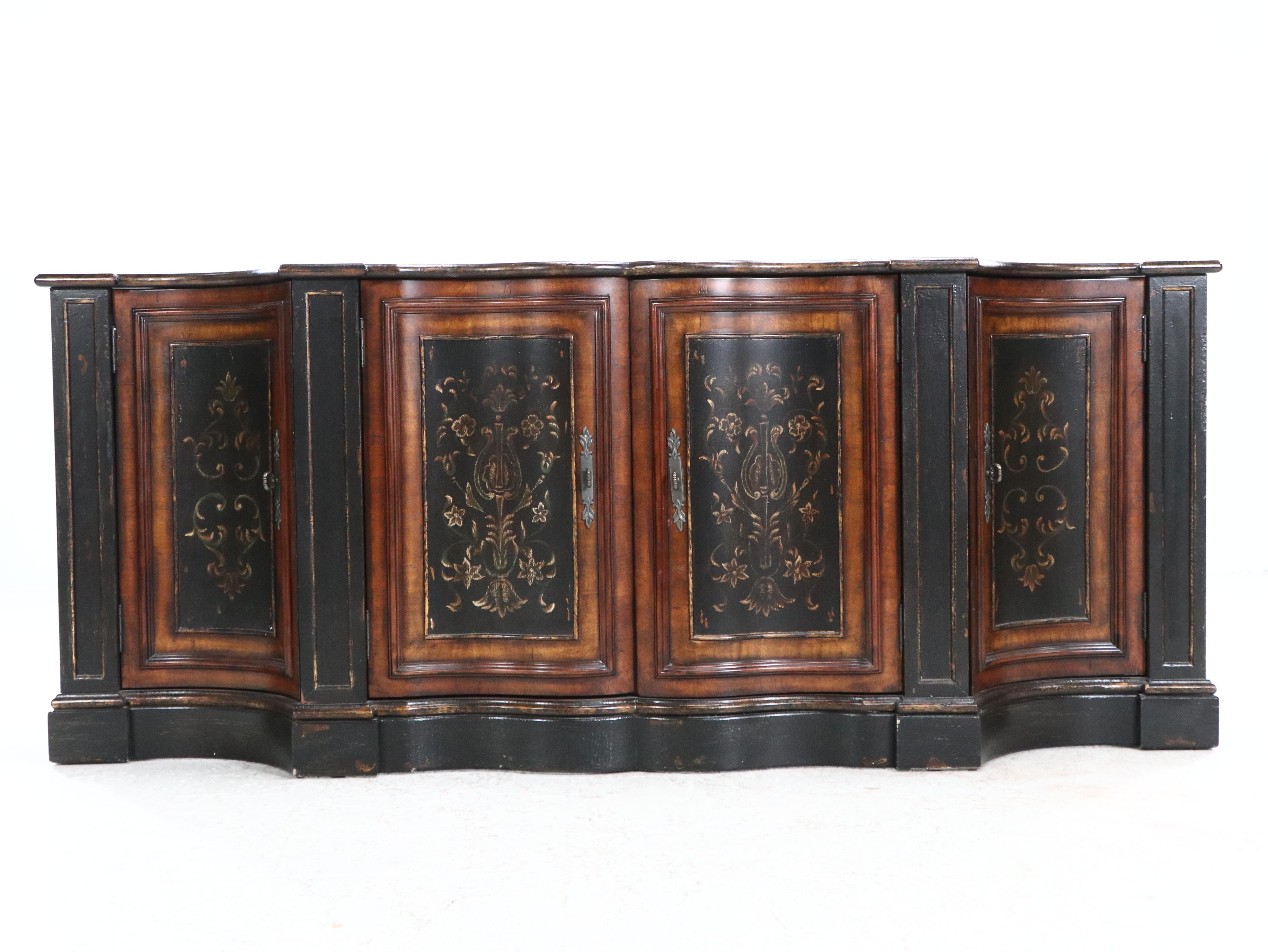 Hooker Seven Seas Collection Ebonized and Parcel Gilt Serpentine-Front Bookcase