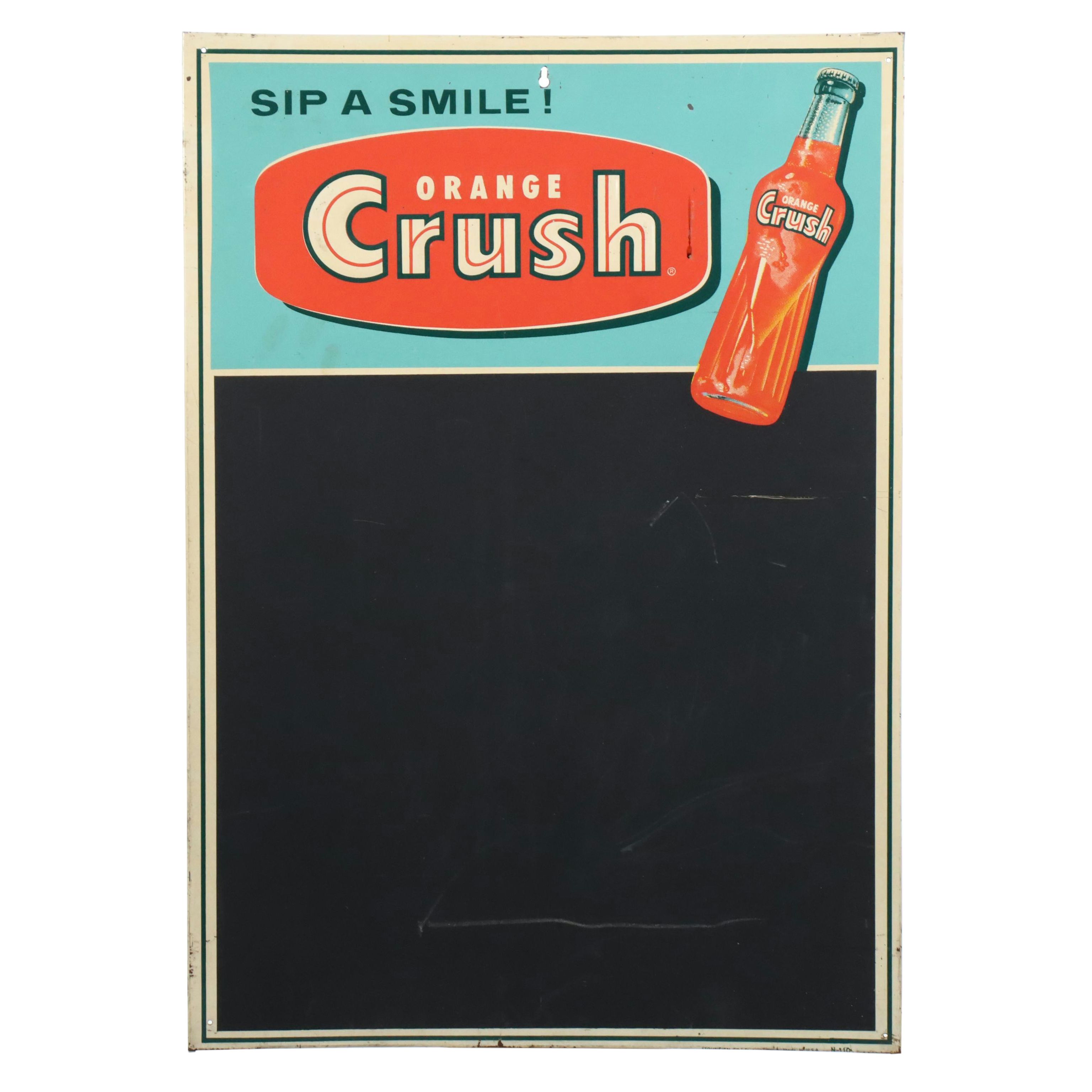 Orange Crush "Sip a Smile!" Advertising Chalkboard Sign, 1950s