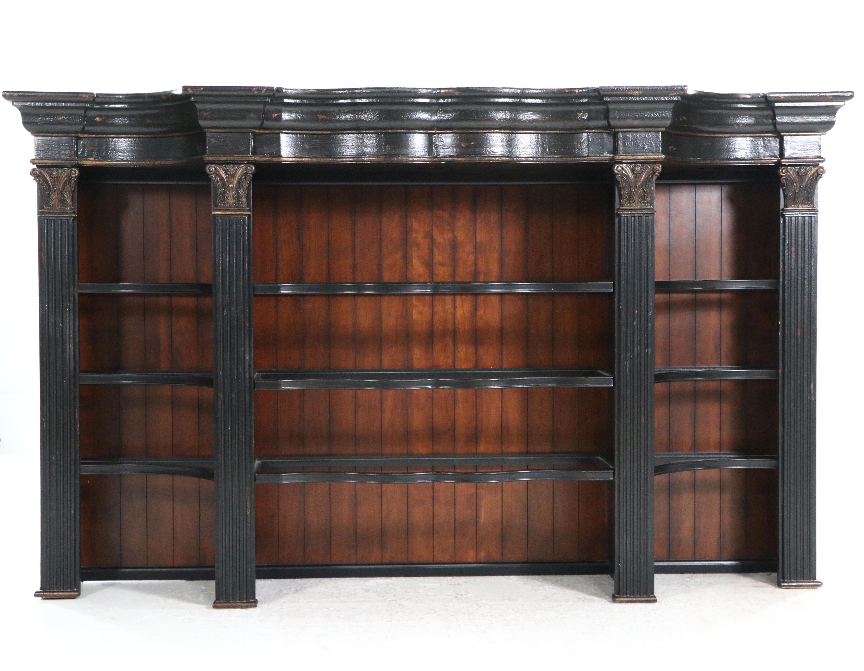 Hooker Seven Seas Collection Ebonized and Parcel Gilt Serpentine-Front Bookcase
