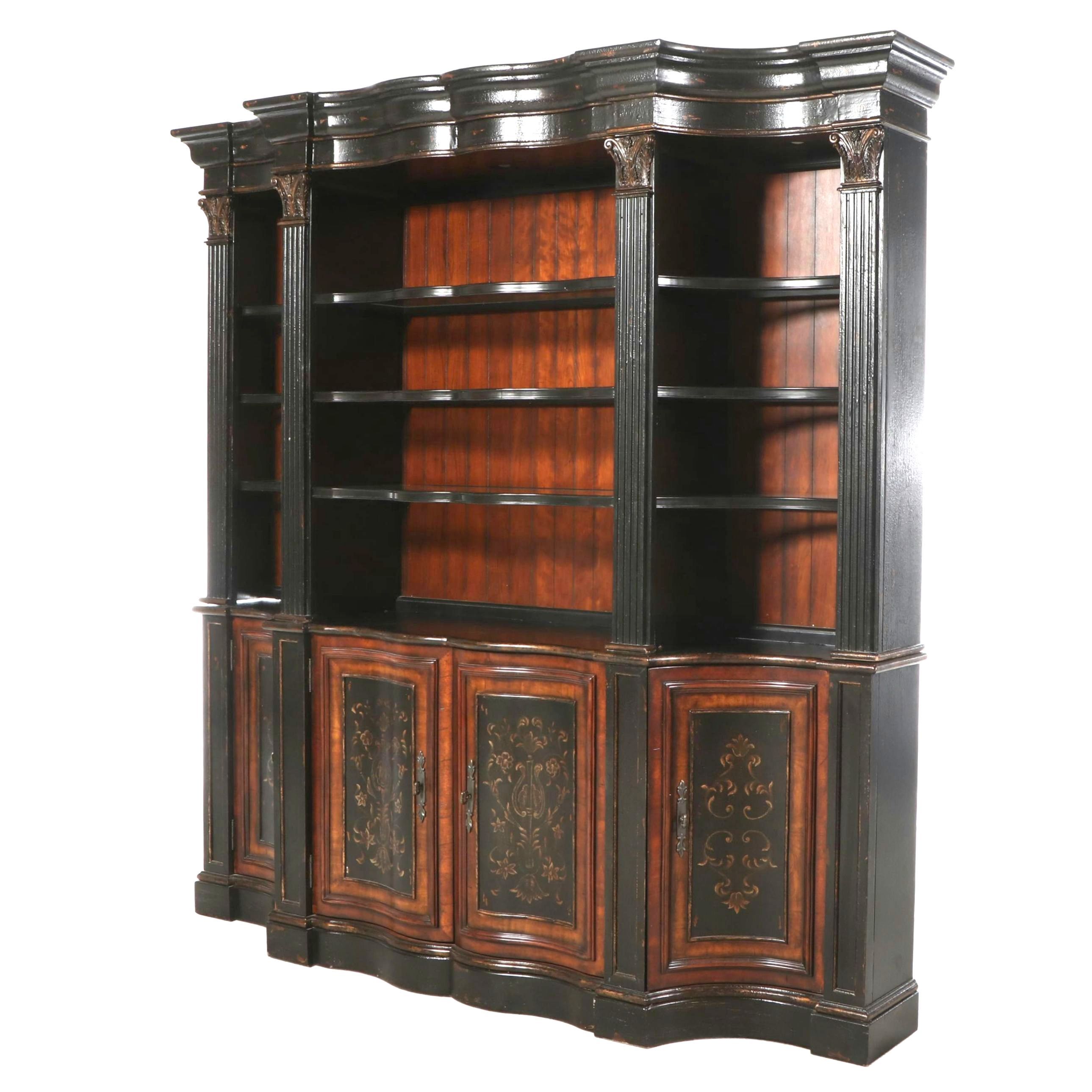 Hooker Seven Seas Collection Ebonized and Parcel Gilt Serpentine-Front Bookcase