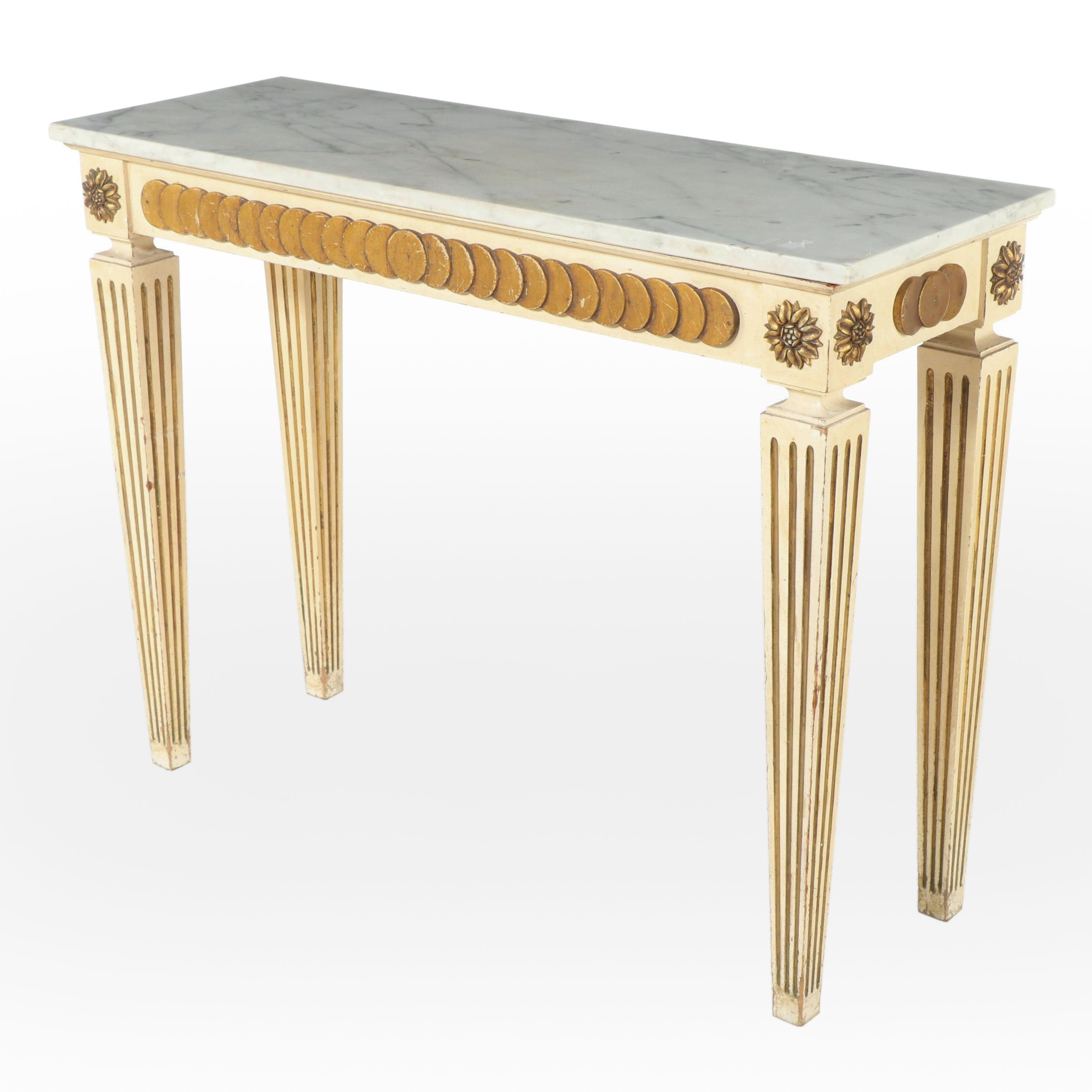 Italian Neoclassical Style Painted, Parcel Gilt, and Marble Top Console Table