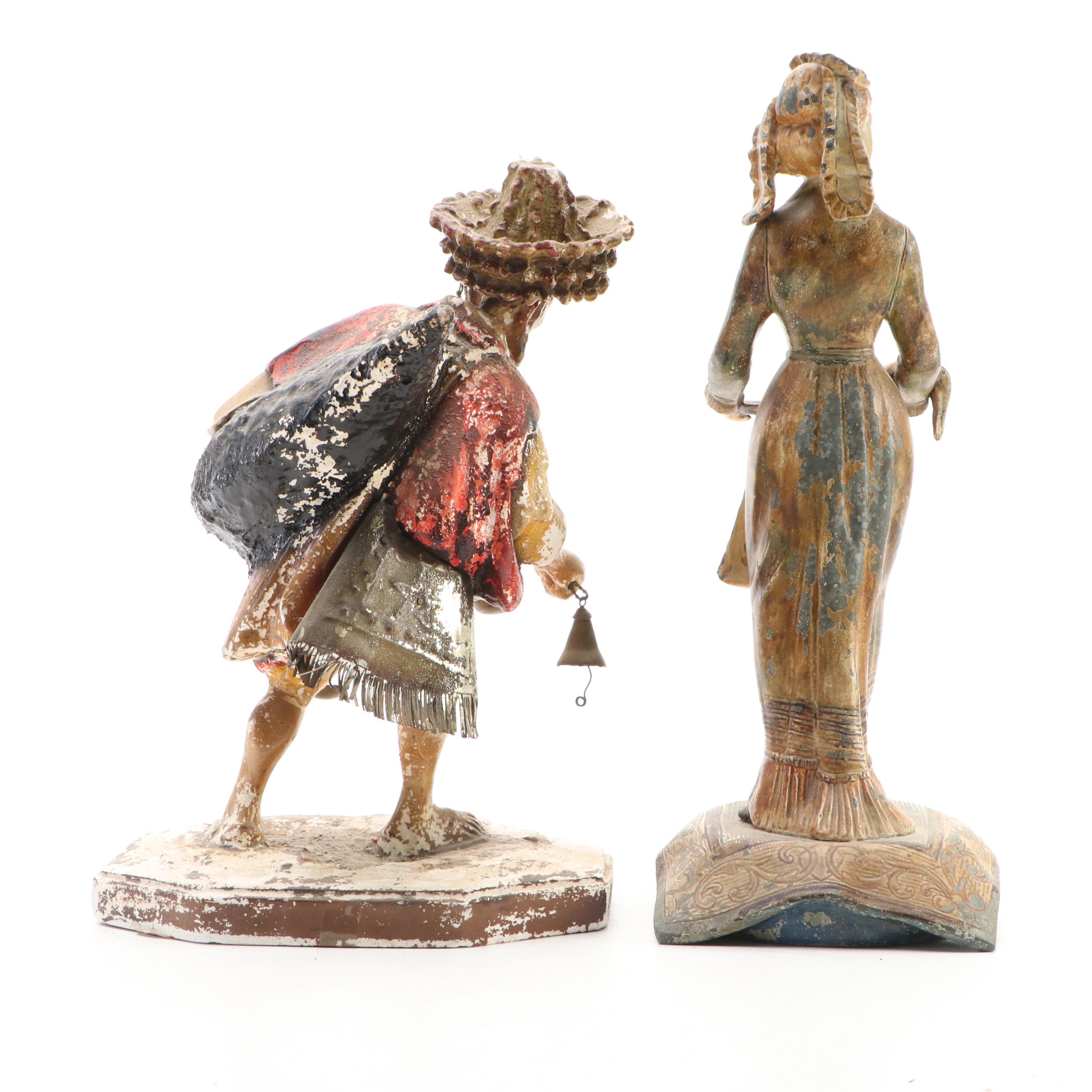 LH Metallo Ceramique French Cast Metal Lady and Moroccan Water Seller Figurines