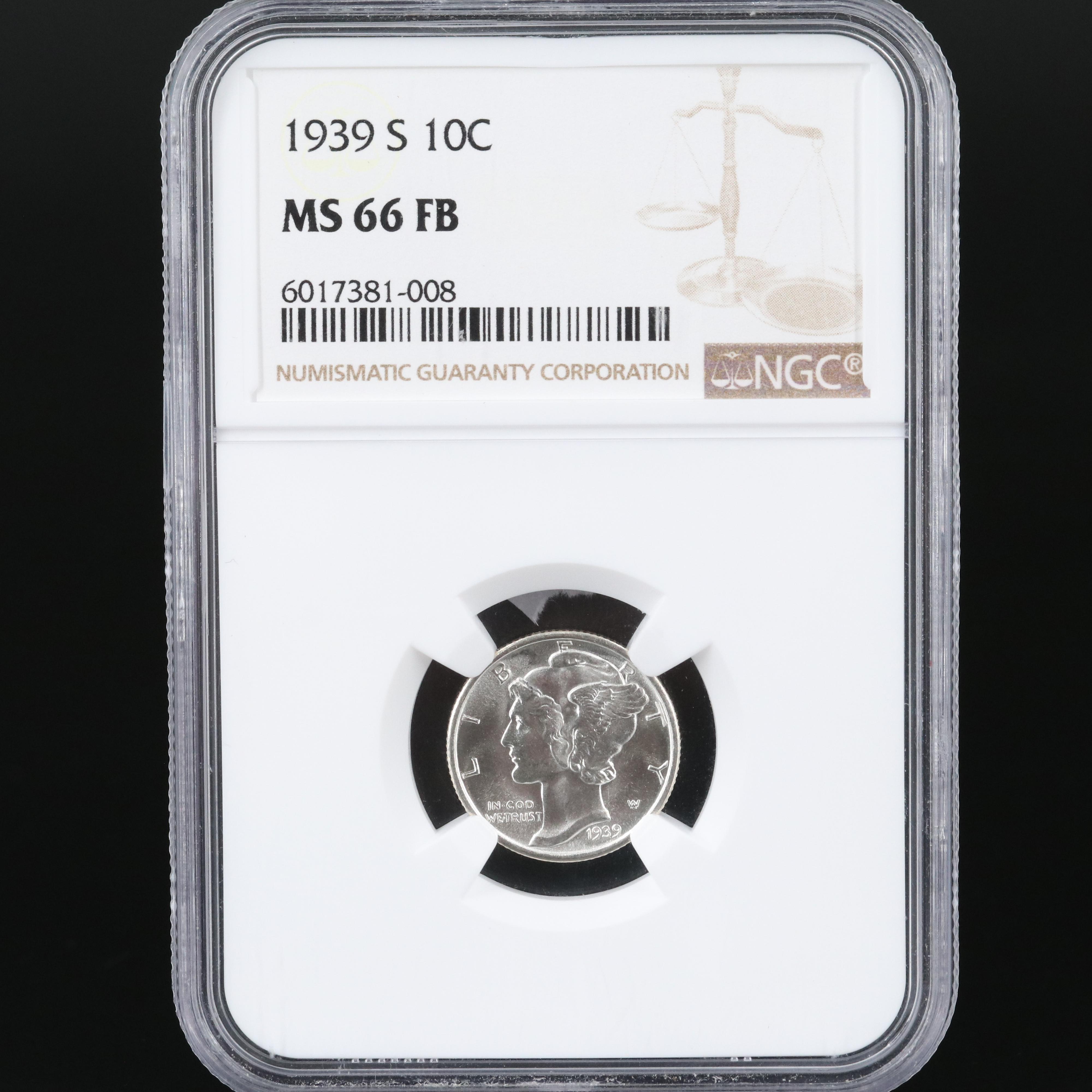 Three Graded Uncirculated Mercury Silver Dimes, 1939, 1939-D, 1939-S