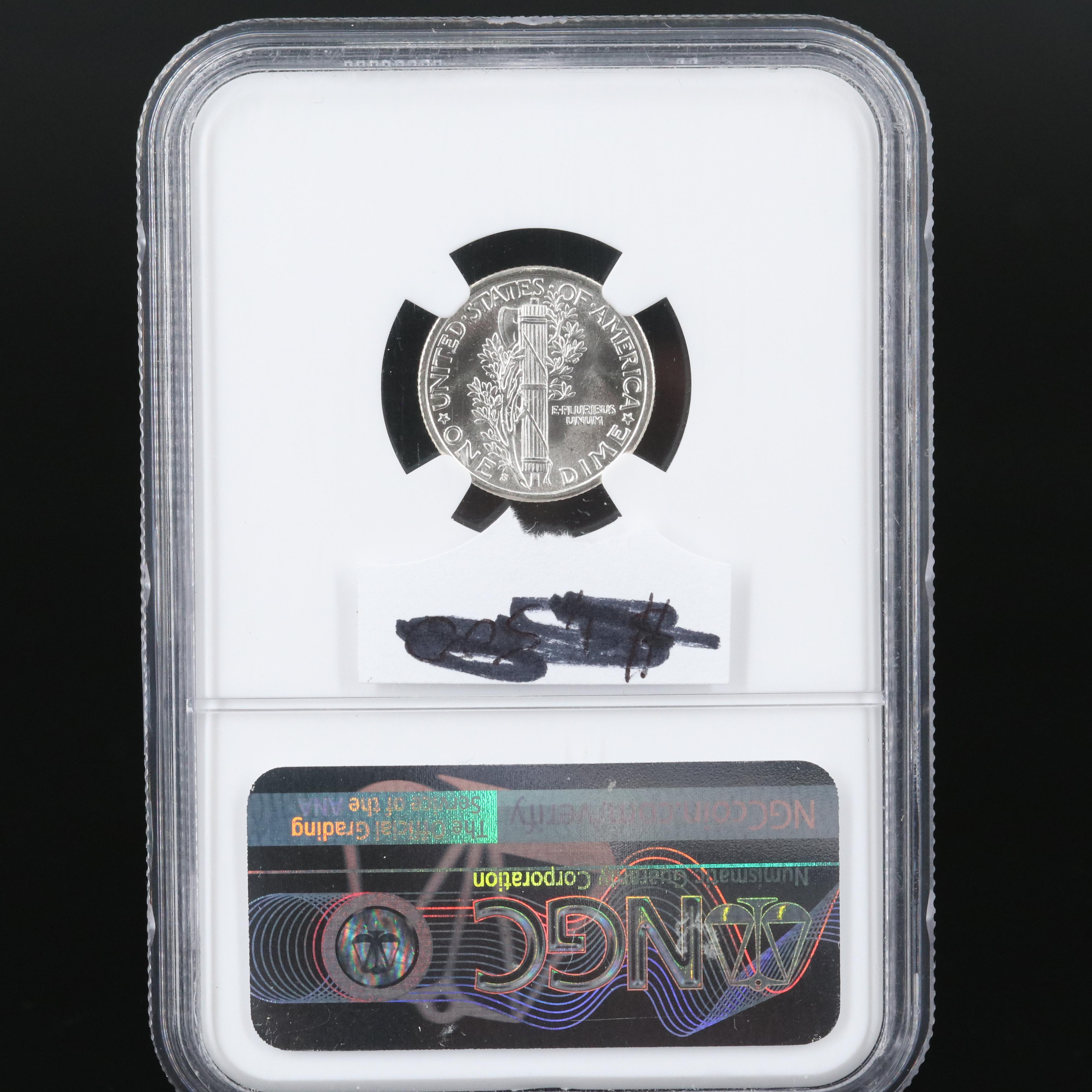 Three Graded Uncirculated Mercury Silver Dimes, 1939, 1939-D, 1939-S