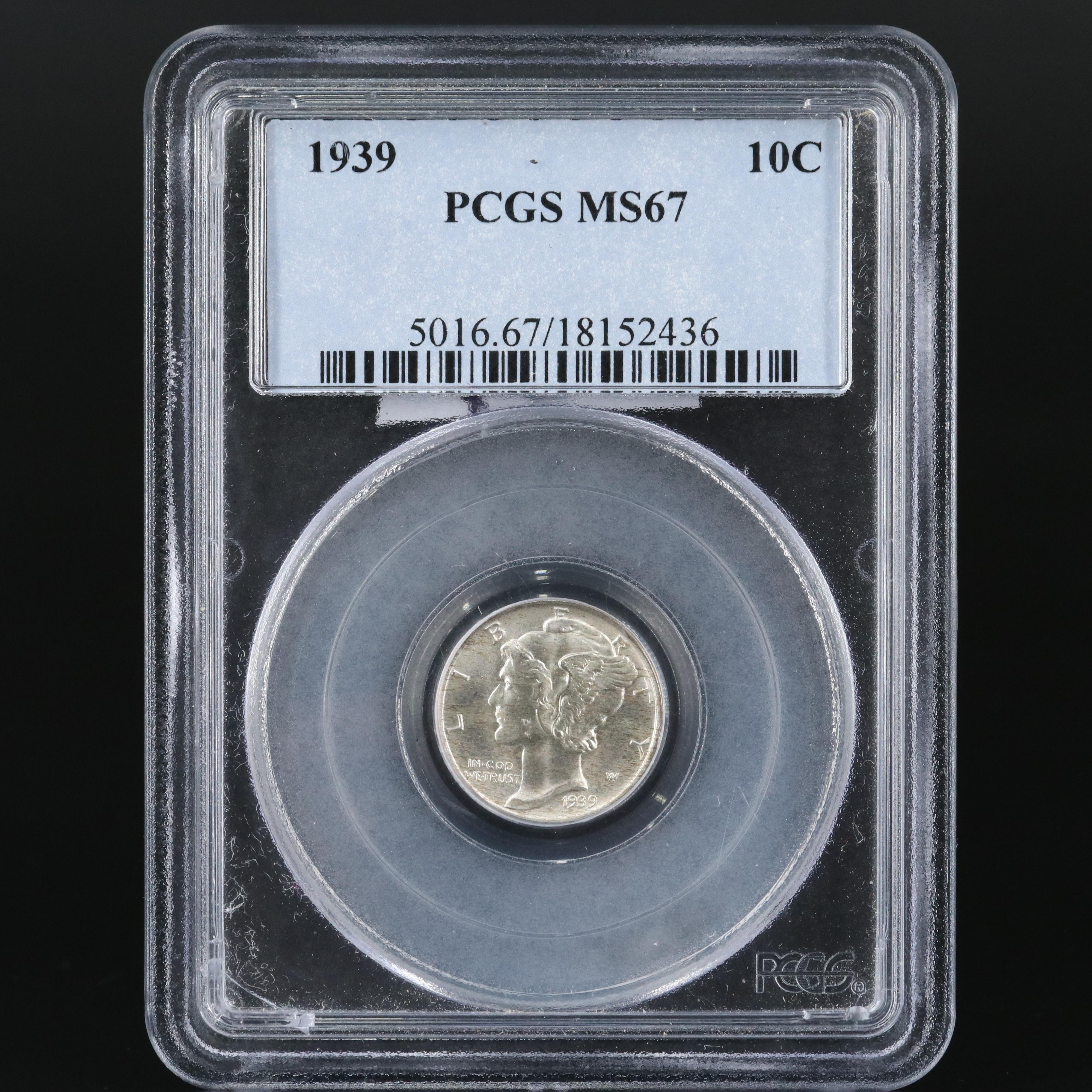 Three Graded Uncirculated Mercury Silver Dimes, 1939, 1939-D, 1939-S