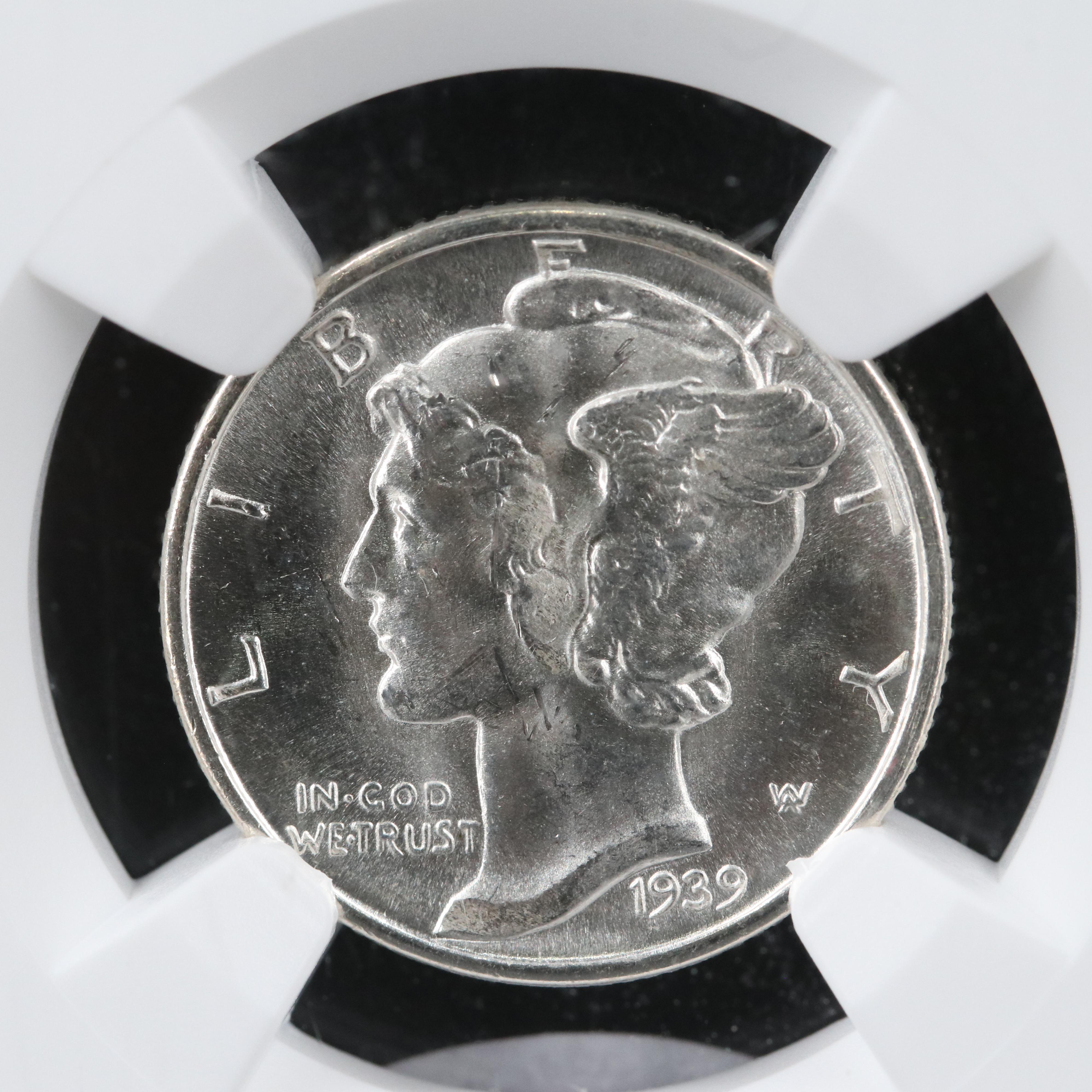 Three Graded Uncirculated Mercury Silver Dimes, 1939, 1939-D, 1939-S