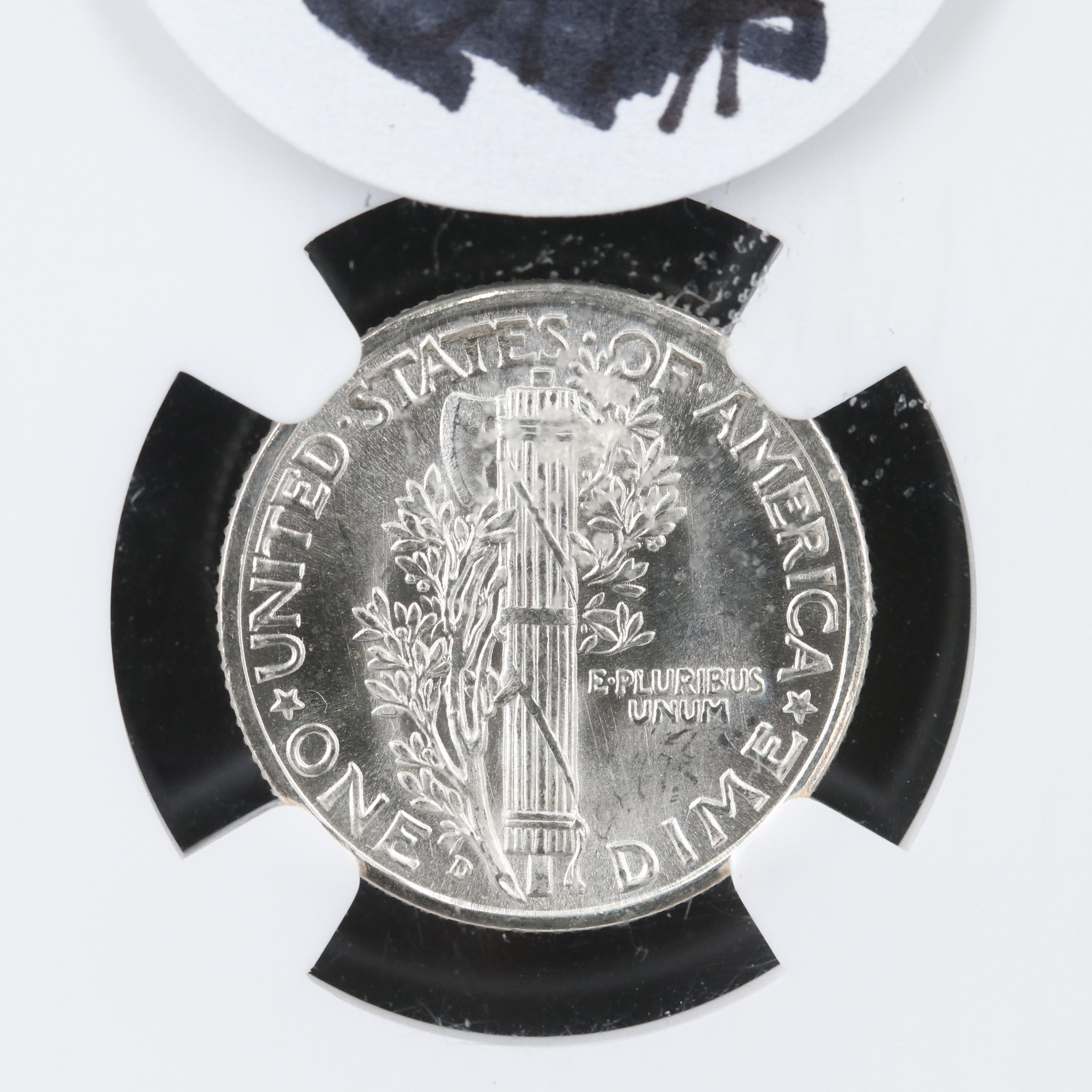 Three Graded Uncirculated Mercury Silver Dimes, 1939, 1939-D, 1939-S