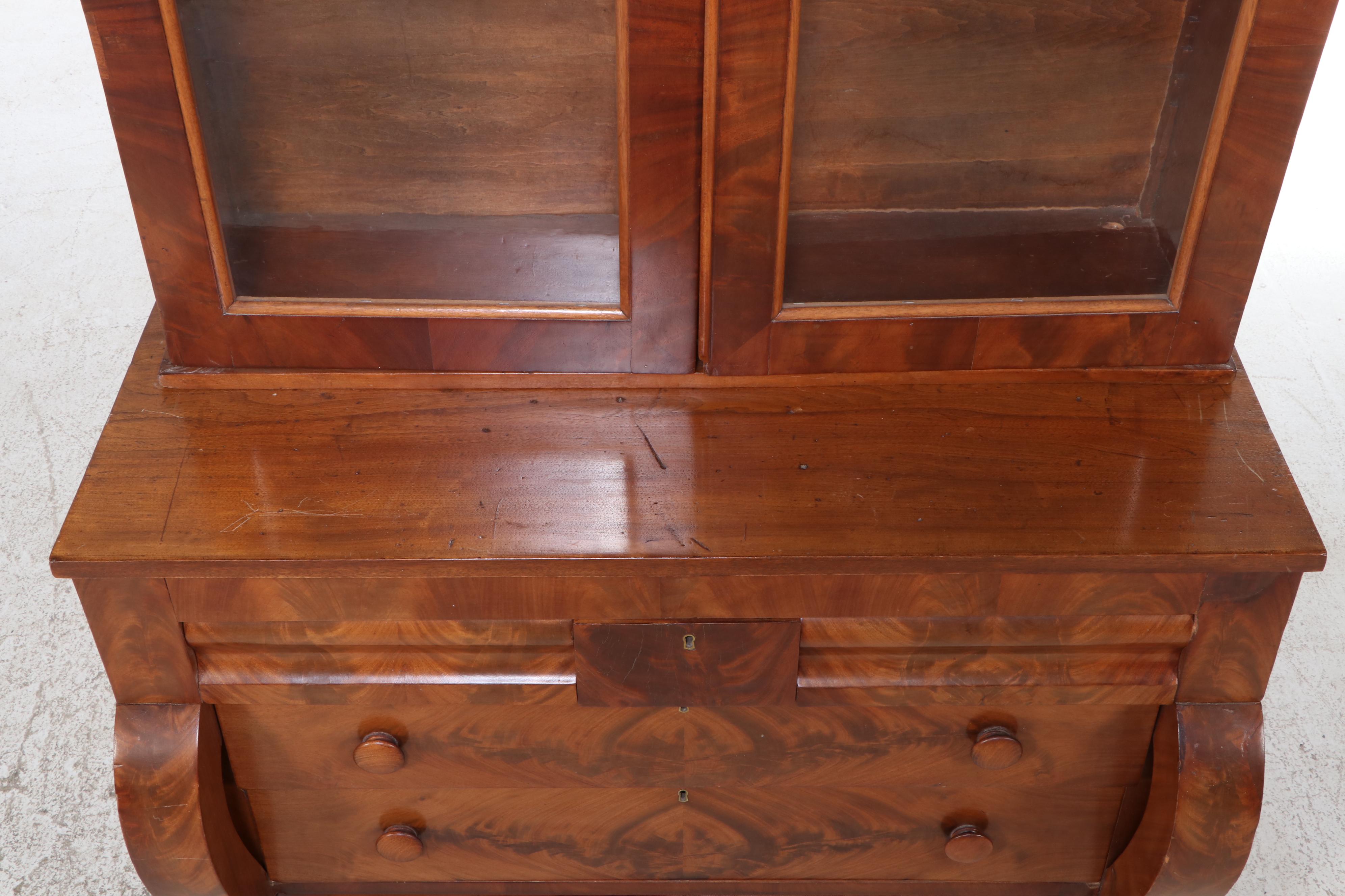 American Empire Flame Mahogany and Poplar Bookcase, Mid-19th Century