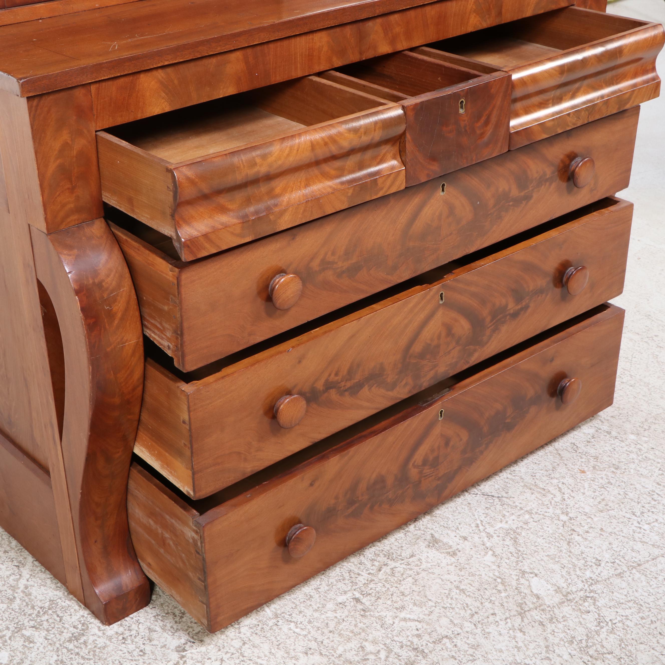 American Empire Flame Mahogany and Poplar Bookcase, Mid-19th Century