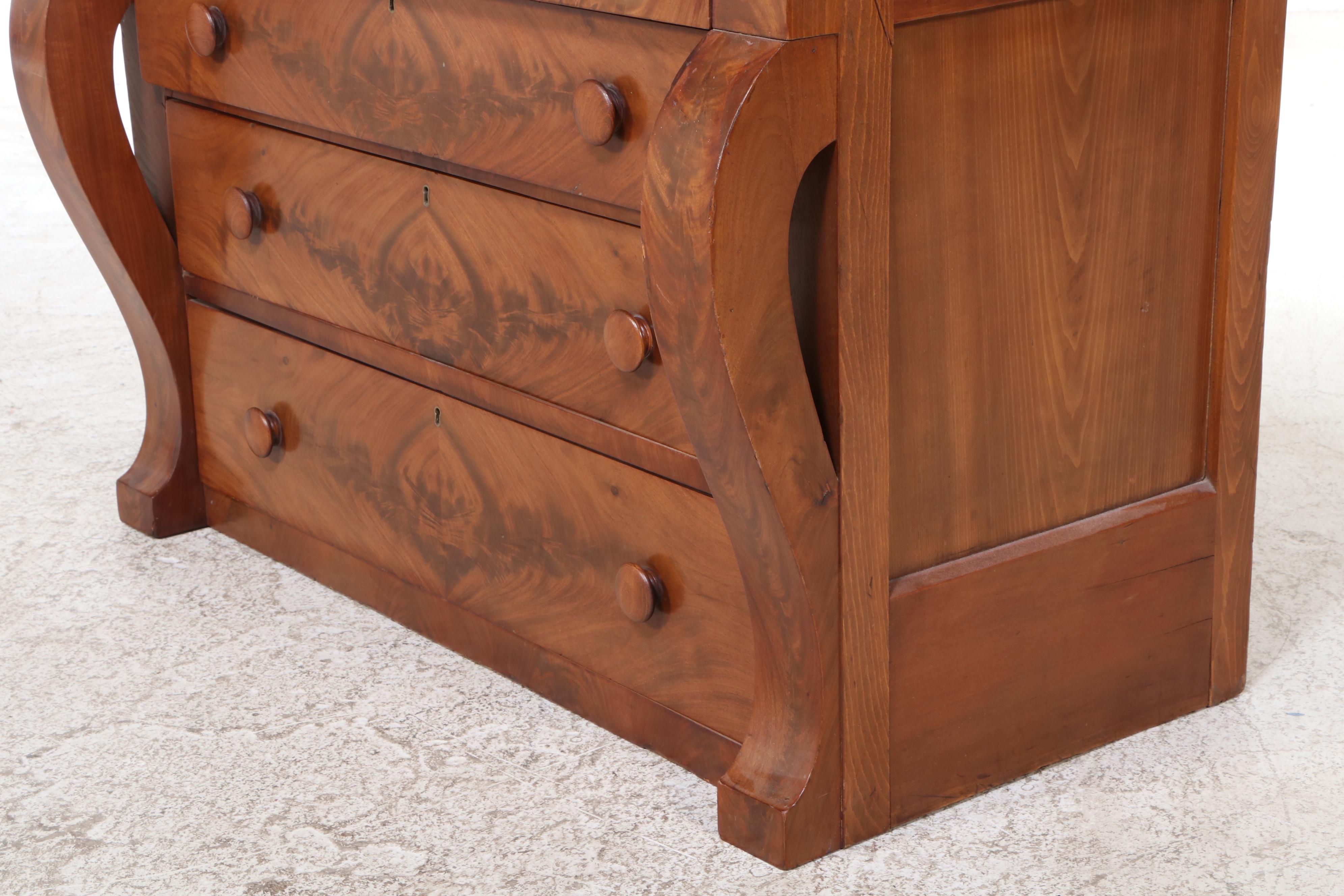 American Empire Flame Mahogany and Poplar Bookcase, Mid-19th Century