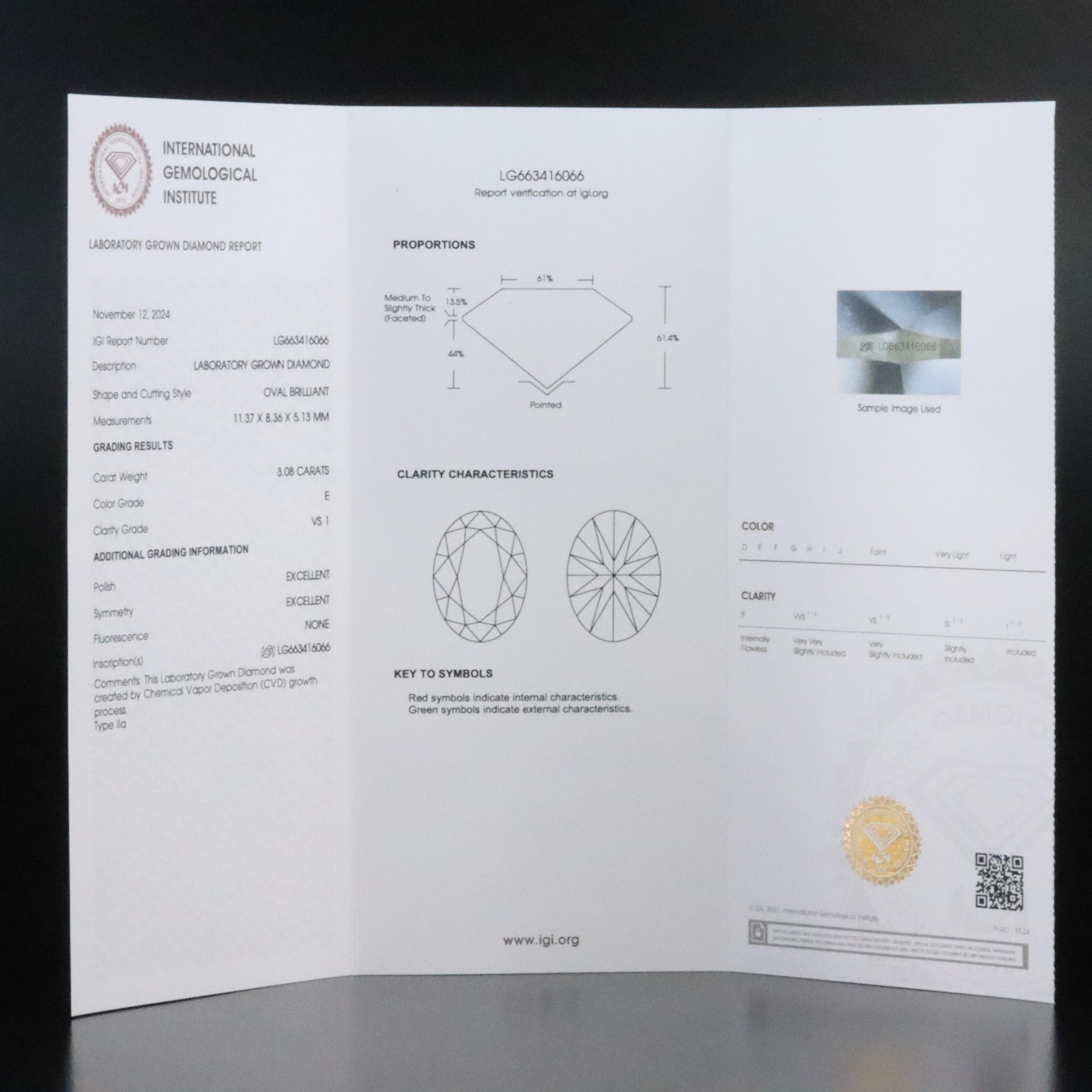 14K 3.11 CTW Lab Grown Diamond Pendant Necklace with IGI Report